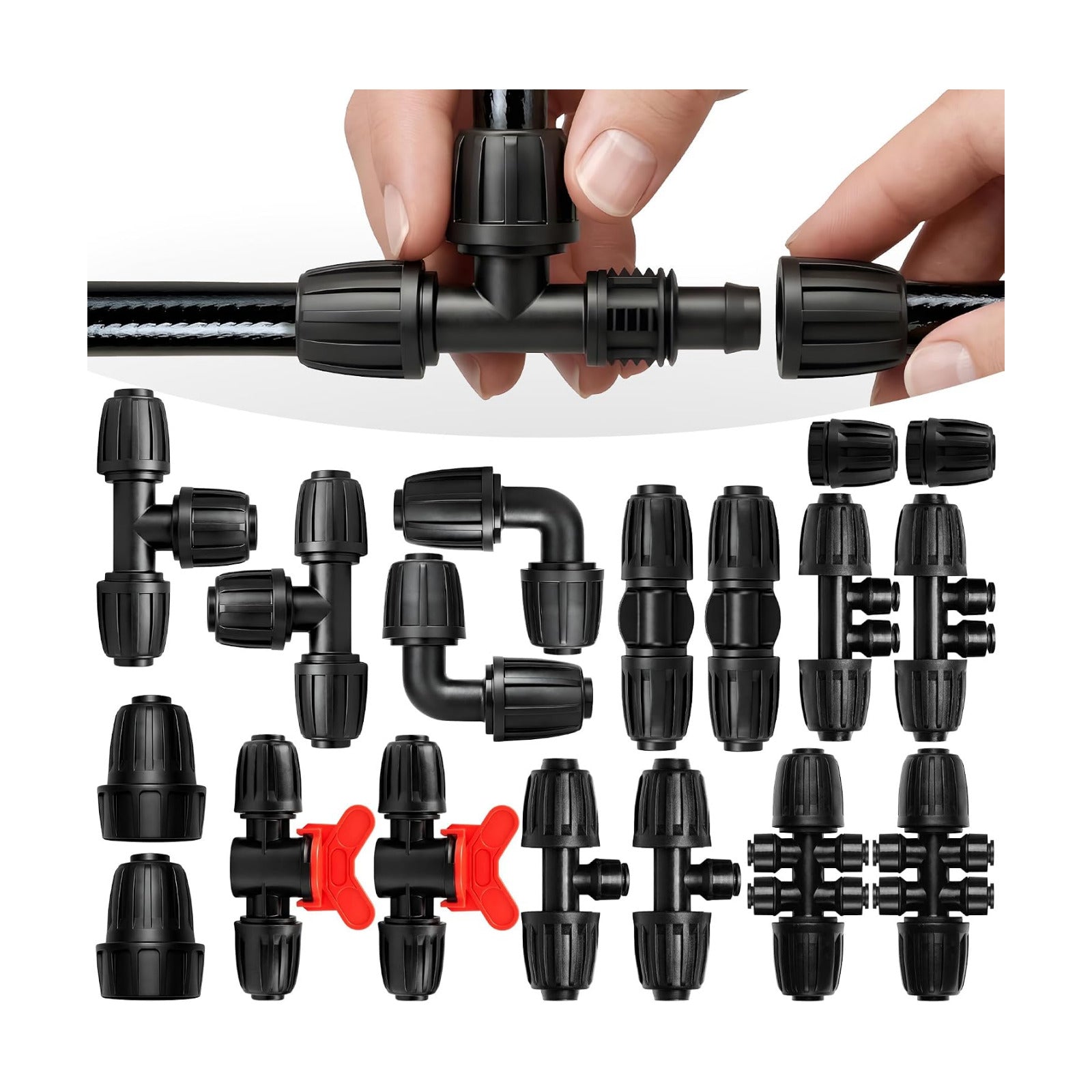 Drip Irrigation Parts - Set 18PCS 1/2 and 1/4 inch Fittings Kit for Quick Connect System - Leak Free Accessories