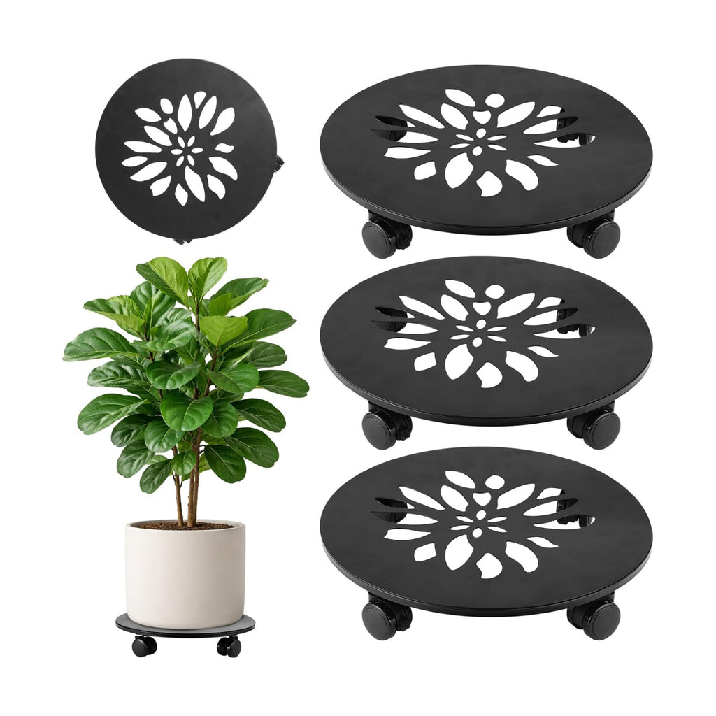 13.5 Inch Plant Caddy with Wheels, 3 Pack Rolling Plant Stand Rollers with Casters Metal Plant Dolly with Wheels Heavy