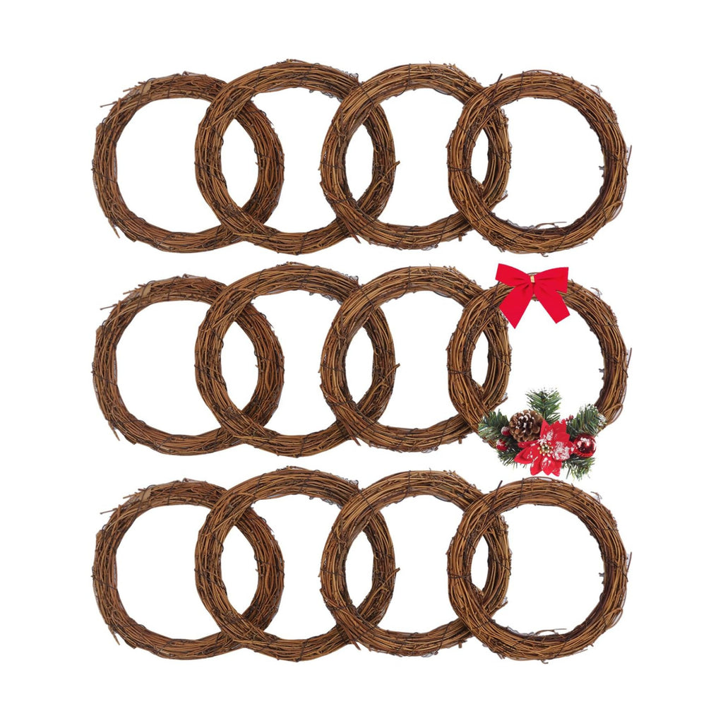 12 Pcs 8 Inch Natural Grapevine Wreath Set, Natural Rattan Wreath,Hand-Woven 8 Inch Vine Branch Wreaths, Perfect for DIY Crafts, Christmas Decorations, and Wedding Supplies