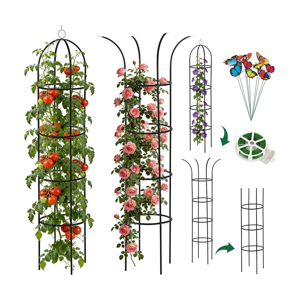 100% Metal 2 Pack Obelisk Garden Trellis 6.6 Ft Plant Support for Climbing | Flowers Stands,Rose Bush Round Trellis for