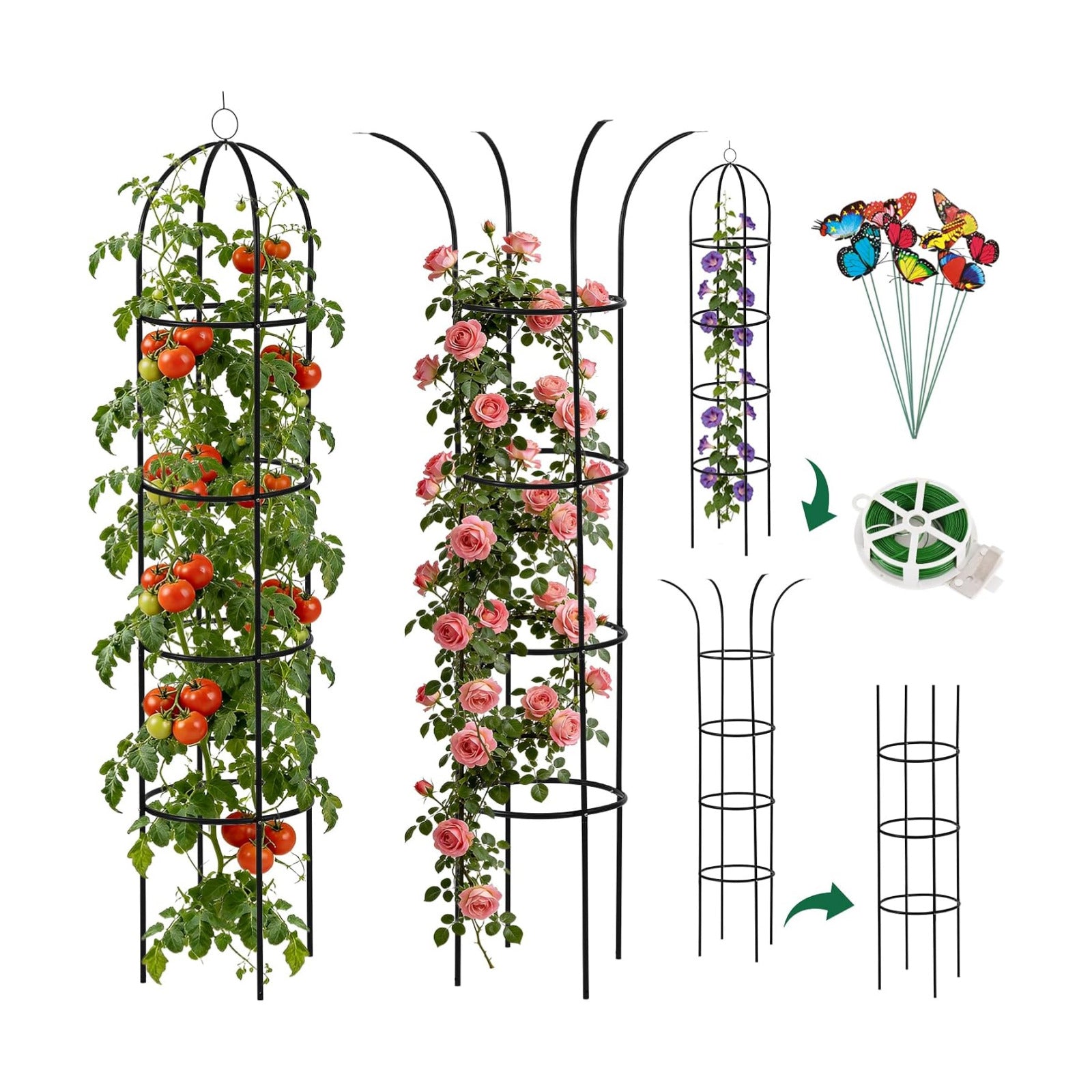 100% Metal 2 Pack Obelisk Garden Trellis 6.6 Ft Plant Support for Climbing | Flowers Stands,Rose Bush Round Trellis for