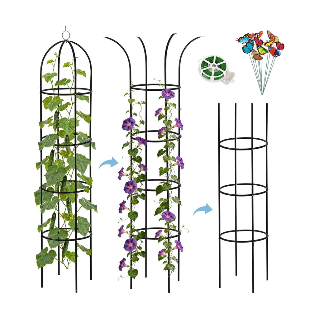 6.6ft 100% Metal Obelisk Trellis for Climbing Plants Outdoor | 2PK Garden Tower Trellis for Potted Plants Indoor with