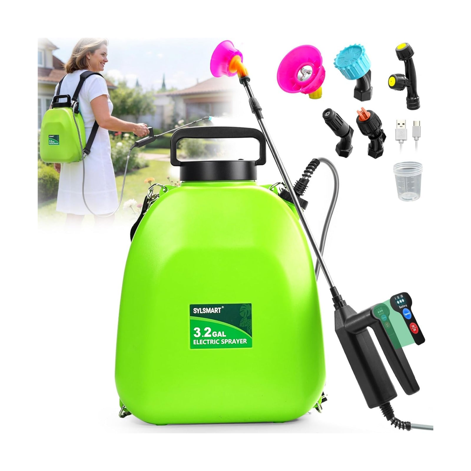 Battery Powered Backpack Sprayer 3.2Gallon, Electric Sprayer with 3-Adjustable Sprayings, Battery Indicator, 5 Nozzles