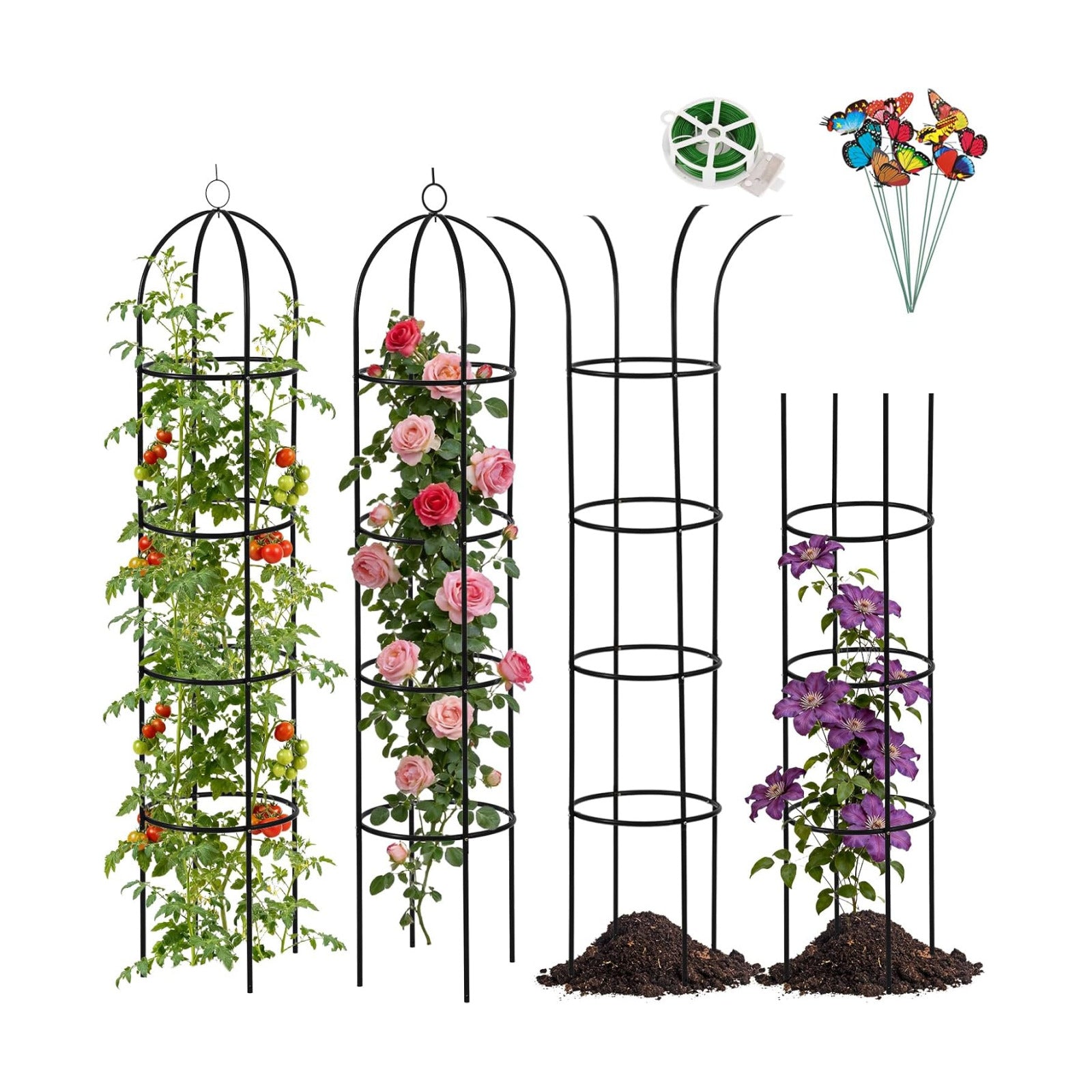 100% Metal 2pc Obelisk Garden Trellis 6.6 Feet Tall Sturdy Plant Support | Climbing Vines and Flowers Stands,Upgrade