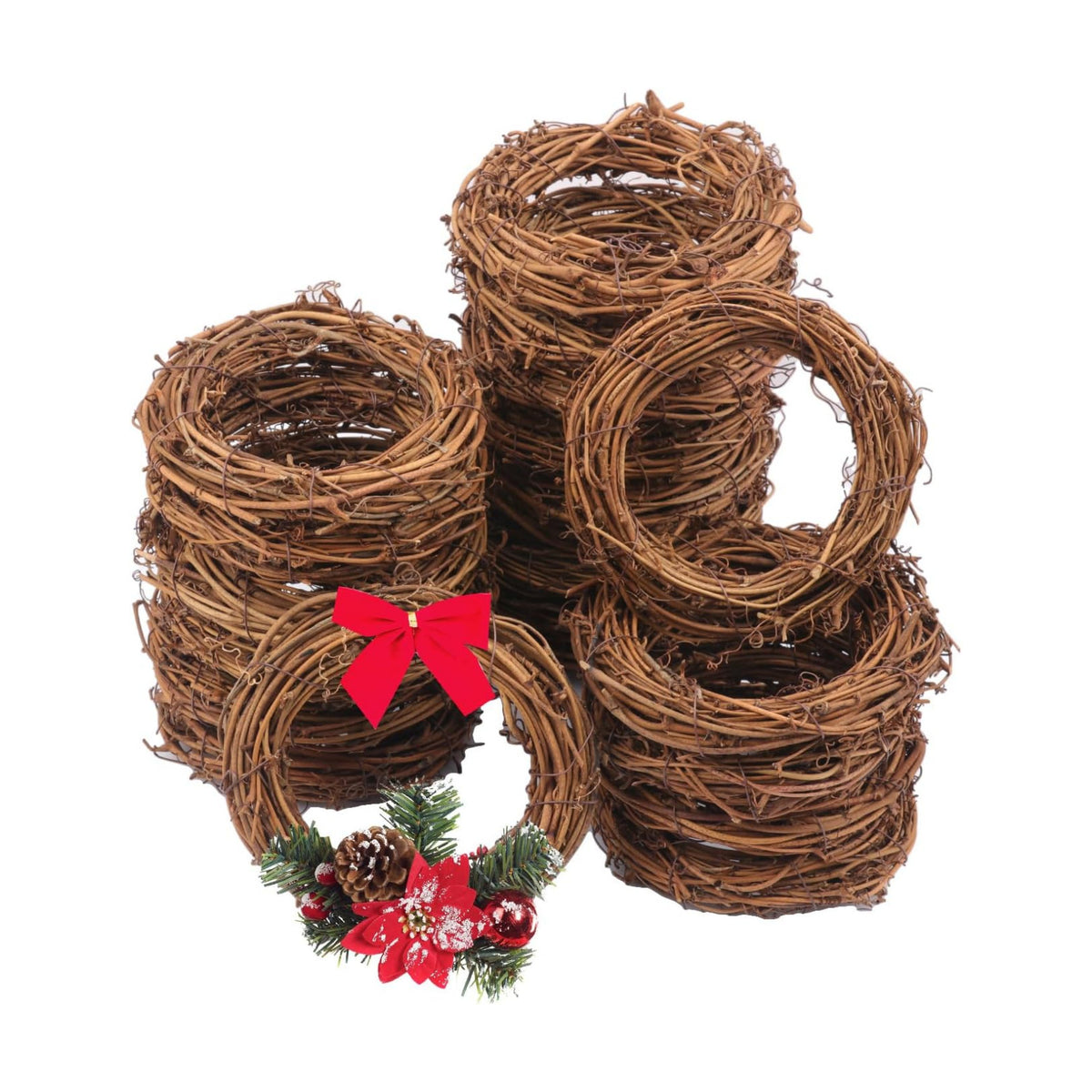20 Pcs 4.72 Inch Natural Grapevine Wreath Set, Natural Rattan Wreath,Hand-Woven 4.72 Inch Vine Branch Wreaths, Perfect for DIY Crafts, Christmas Decorations, and Wedding Supplies