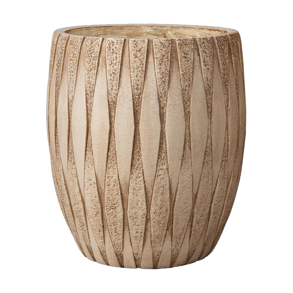 12" H x 9" Dia Weathered Concrete Planter, Large Indoor Outdoor Decorative Flower Pot with Drainage Hole, Modern Round