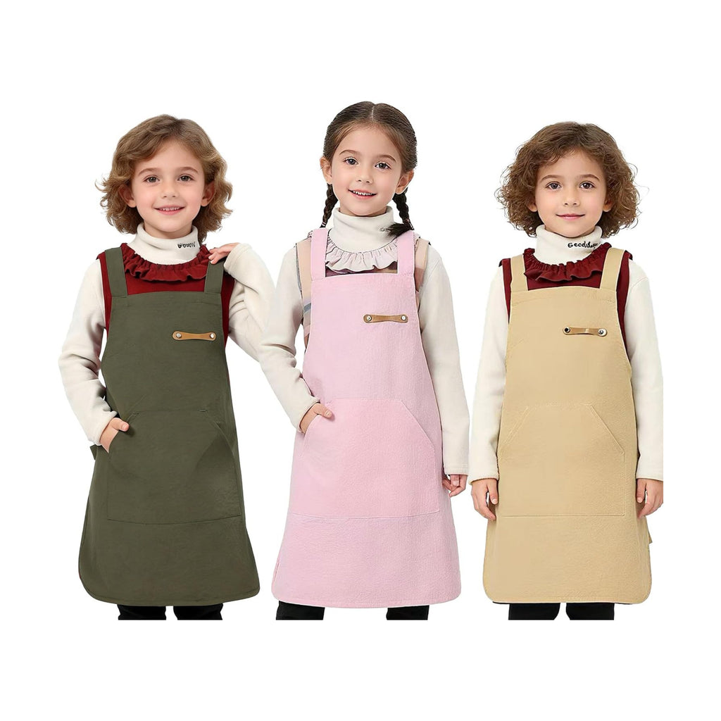 Adjustable Unisex Kids Apron Ages 5-11, Large Pocket, Waterproof Easy Clean, Ideal for Cooking Baking Gardening Art
