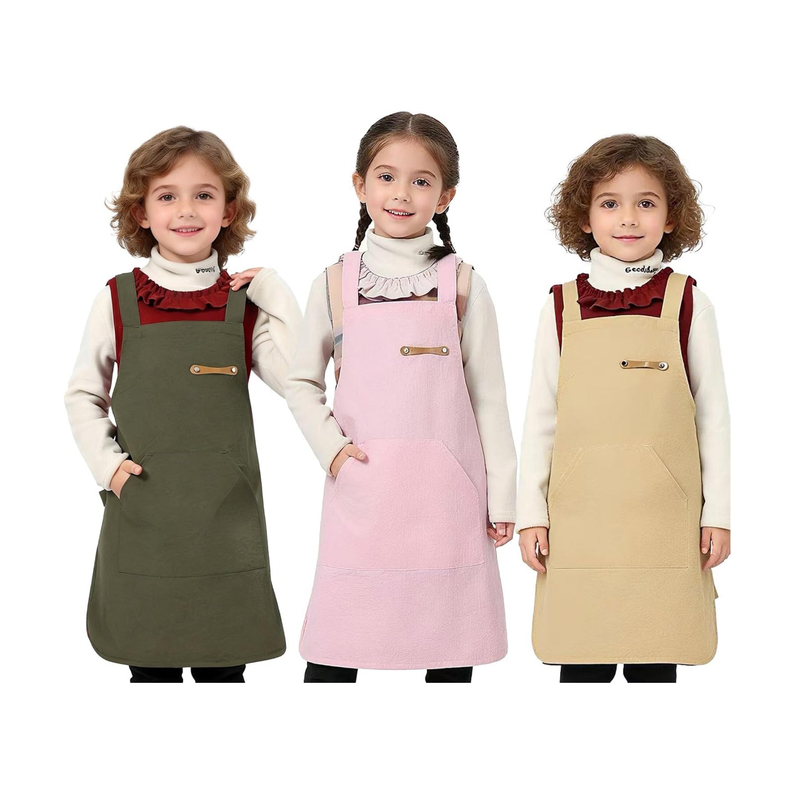 Adjustable Unisex Kids Apron Ages 5-11, Large Pocket, Waterproof Easy Clean, Ideal for Cooking Baking Gardening Art