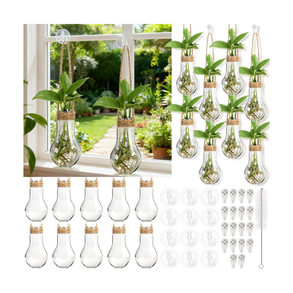 18 Sets 3.94" Plastic Window Propagation Stations Hanging Propagation Vases Plant Test Tubes with Suction Cup &