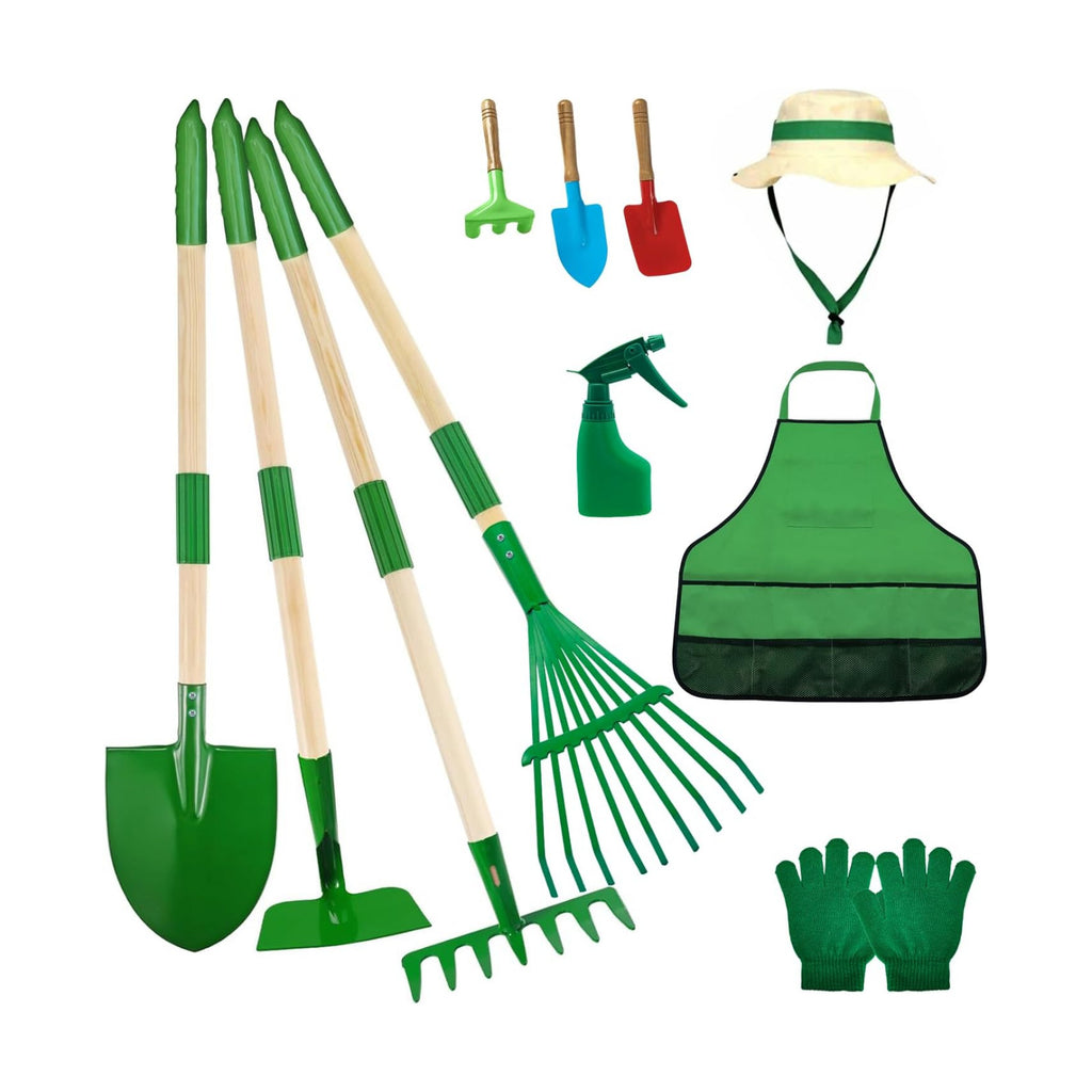 Kids Gardening Tools Set,11Pcs Garden Set for Kids with Shovel, Rake, Leaf Rake,Summer Outdoor Backyard Farm Digging