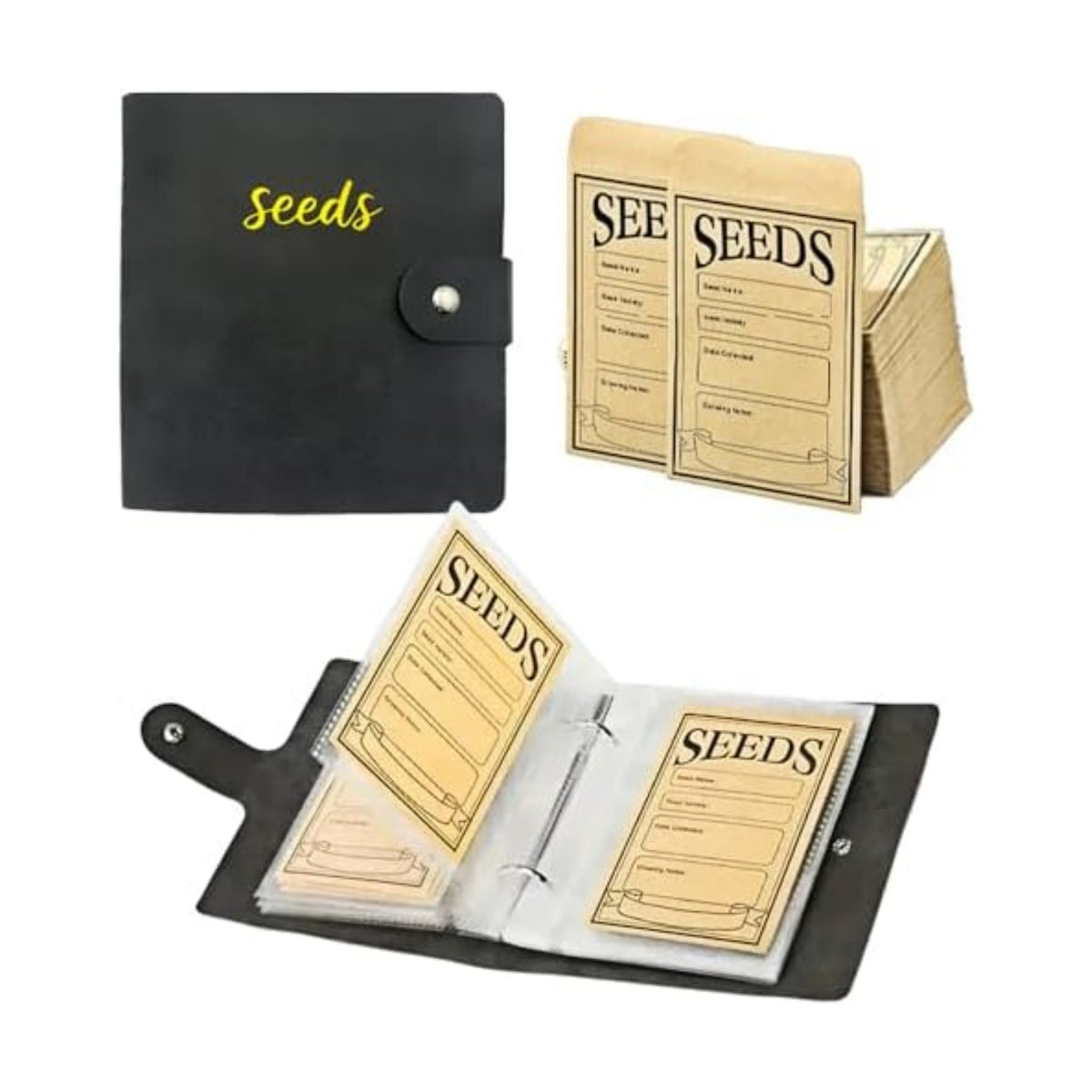 Seed Storage Organizer Binder, Seed Packet Organizer with 50 Clear Pockets