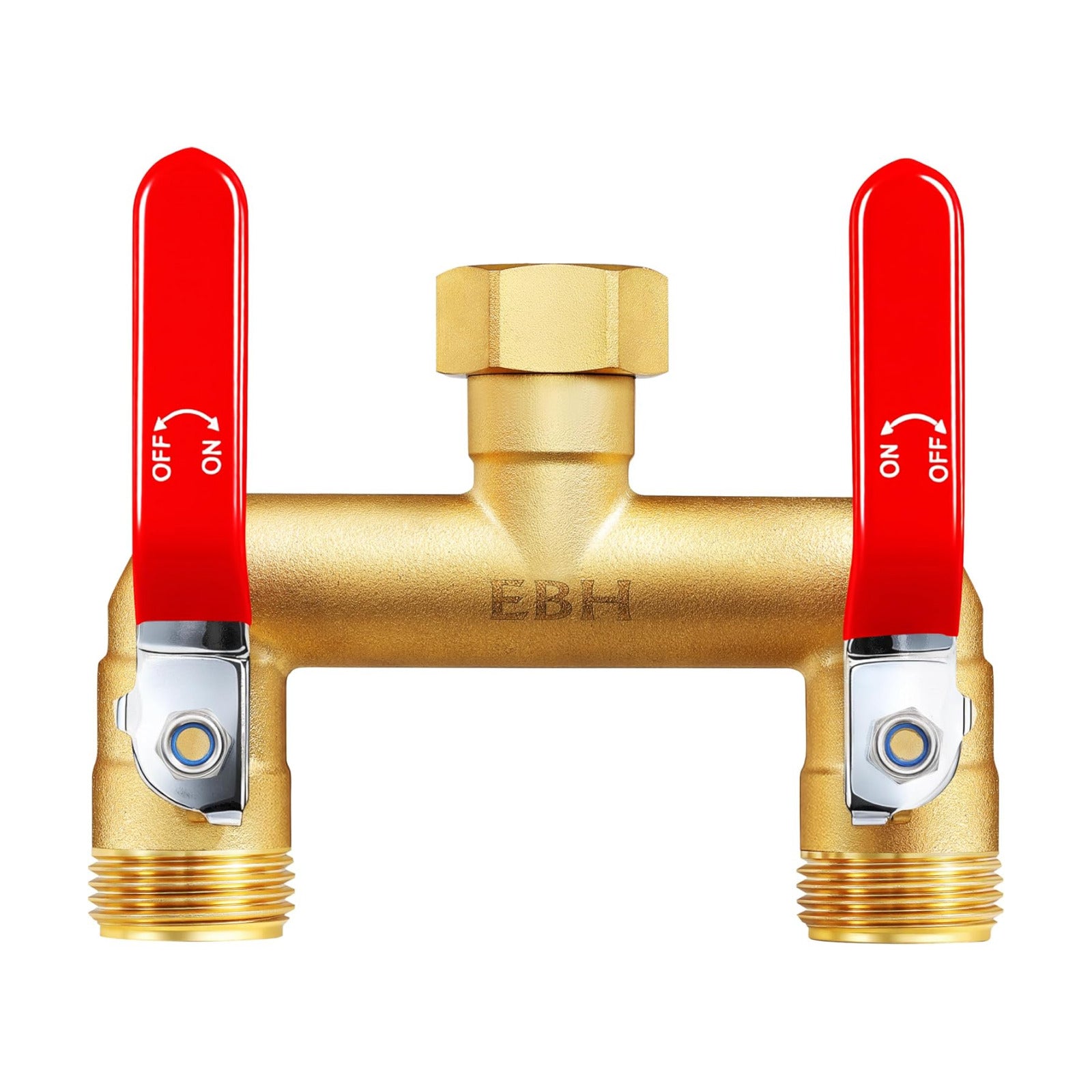 EBH Garden Hose Splitter, 2-Way Full Flow Brass Heavy Duty Outdoor Hose Manifold with Extra Long Handles Shutoff Valves