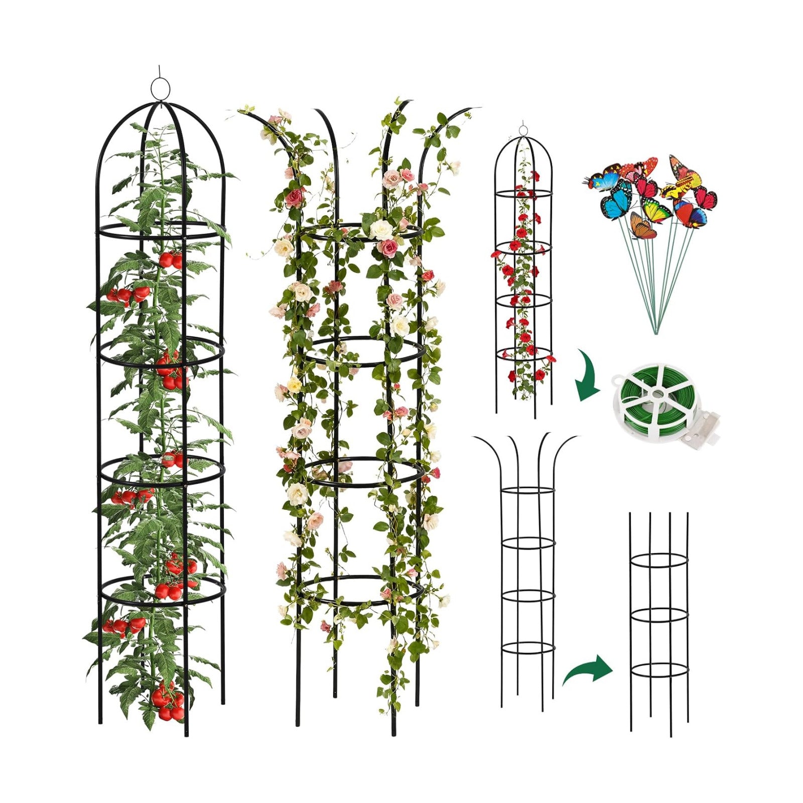 Wellsign 6.6ft 100% Metal Obelisk Trellis for Climbing Plants Outdoor | 2Pack Garden Tower Trellis Potted Plant Support