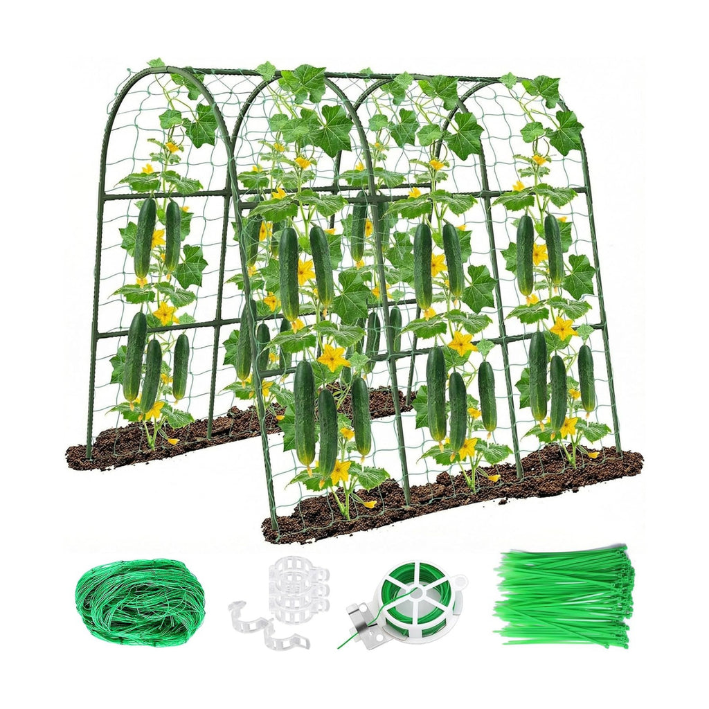47"x47"x22" U-Shape Cucumber Trellis, Metal Plant Support with Net | 20 clips & ties included， weatherproof heavy-duty