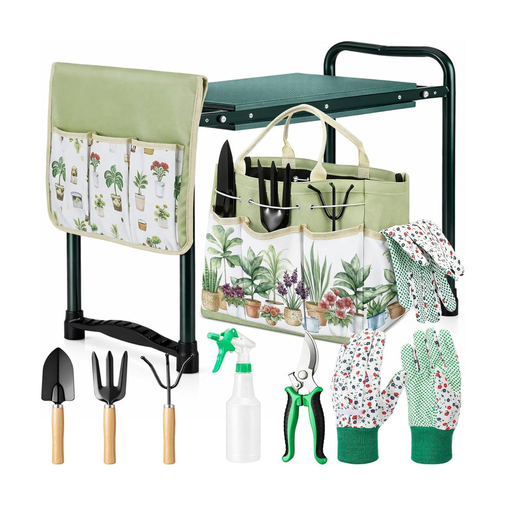 Sintuff 9 Pcs Garden Kneeler and Seat with Gardening Tools and Pouch Heavy Duty Gardening Stools for Seniors Foldable