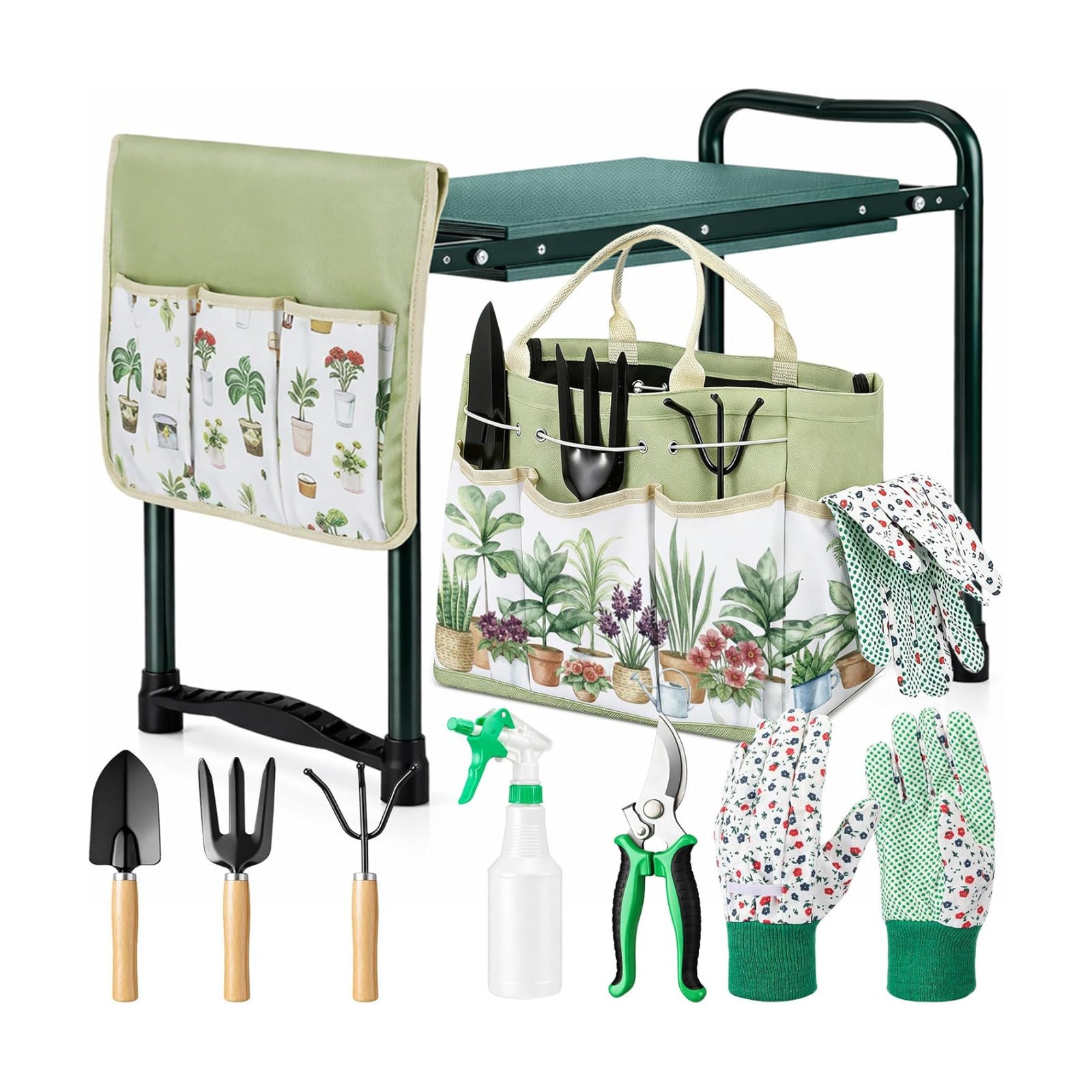 Sintuff 9 Pcs Garden Kneeler and Seat with Gardening Tools and Pouch Heavy Duty Gardening Stools for Seniors Foldable