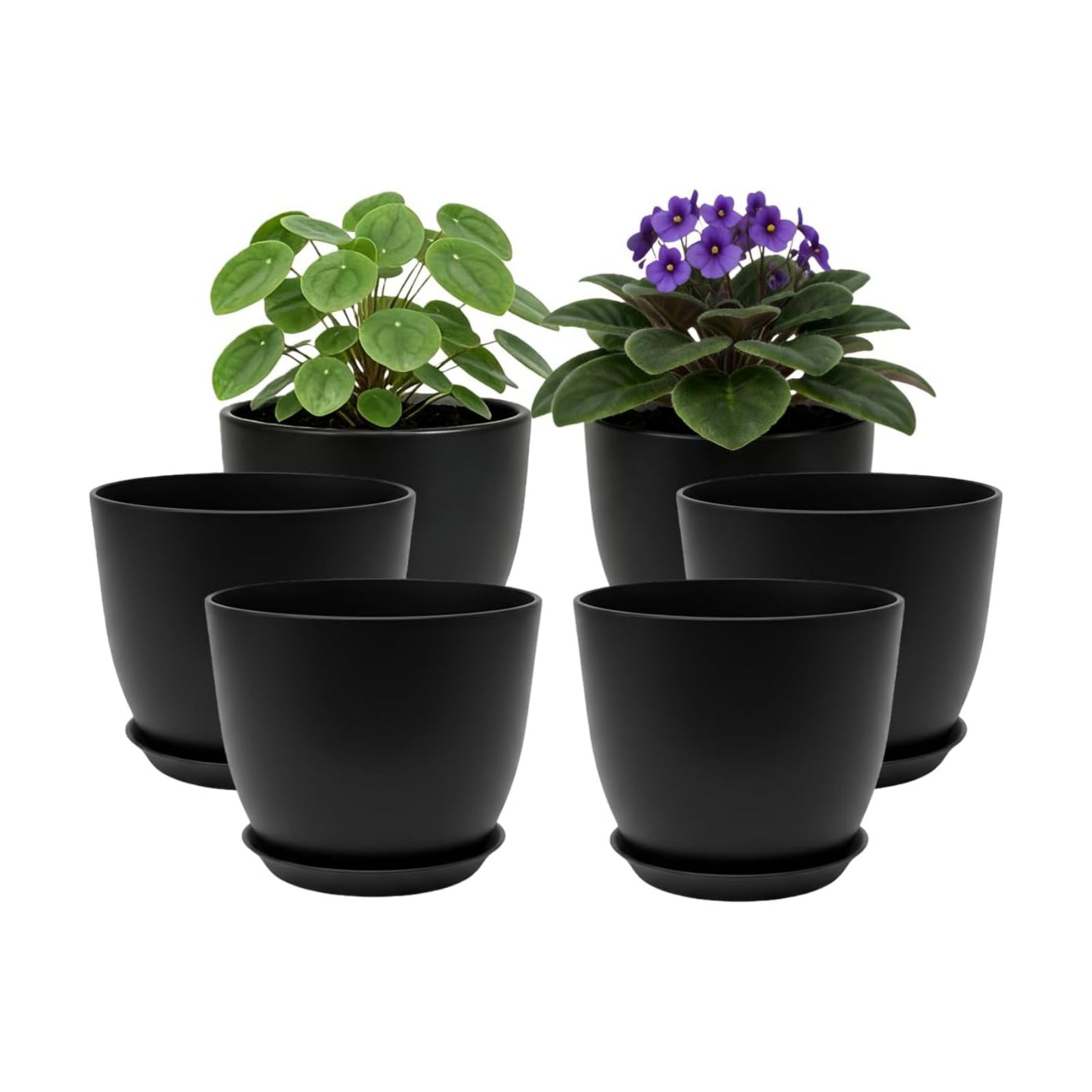 Vanslogreen Plant Pots 8 Inch Set of 6, Flower Pots with Drainage Holes and Saucer, Plastic Garden Planters for Indoor