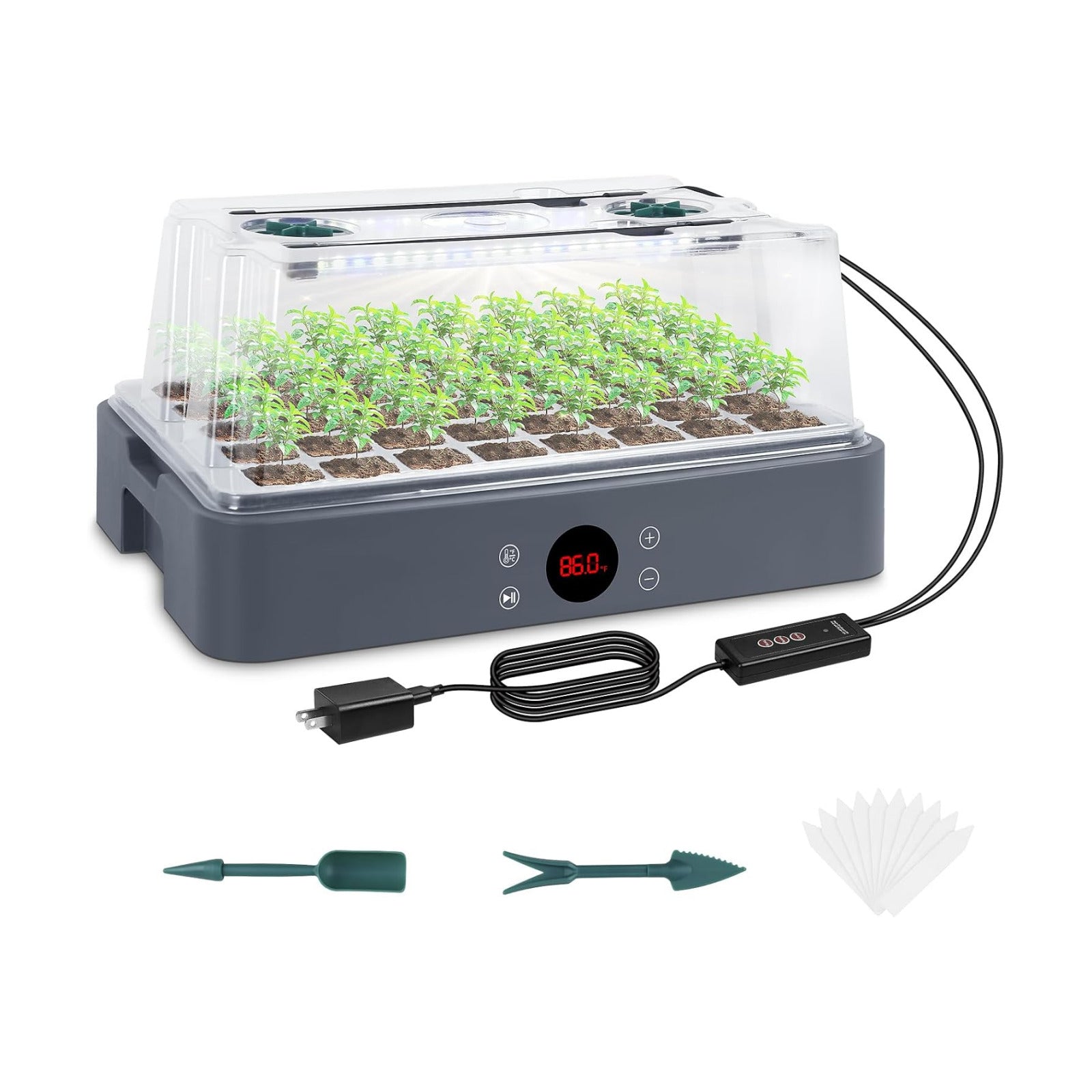 Sondiko Seed Starter Tray with Grow Light, Heated Seed Starter Kit | Temperature Display, Humidity Dome Germination