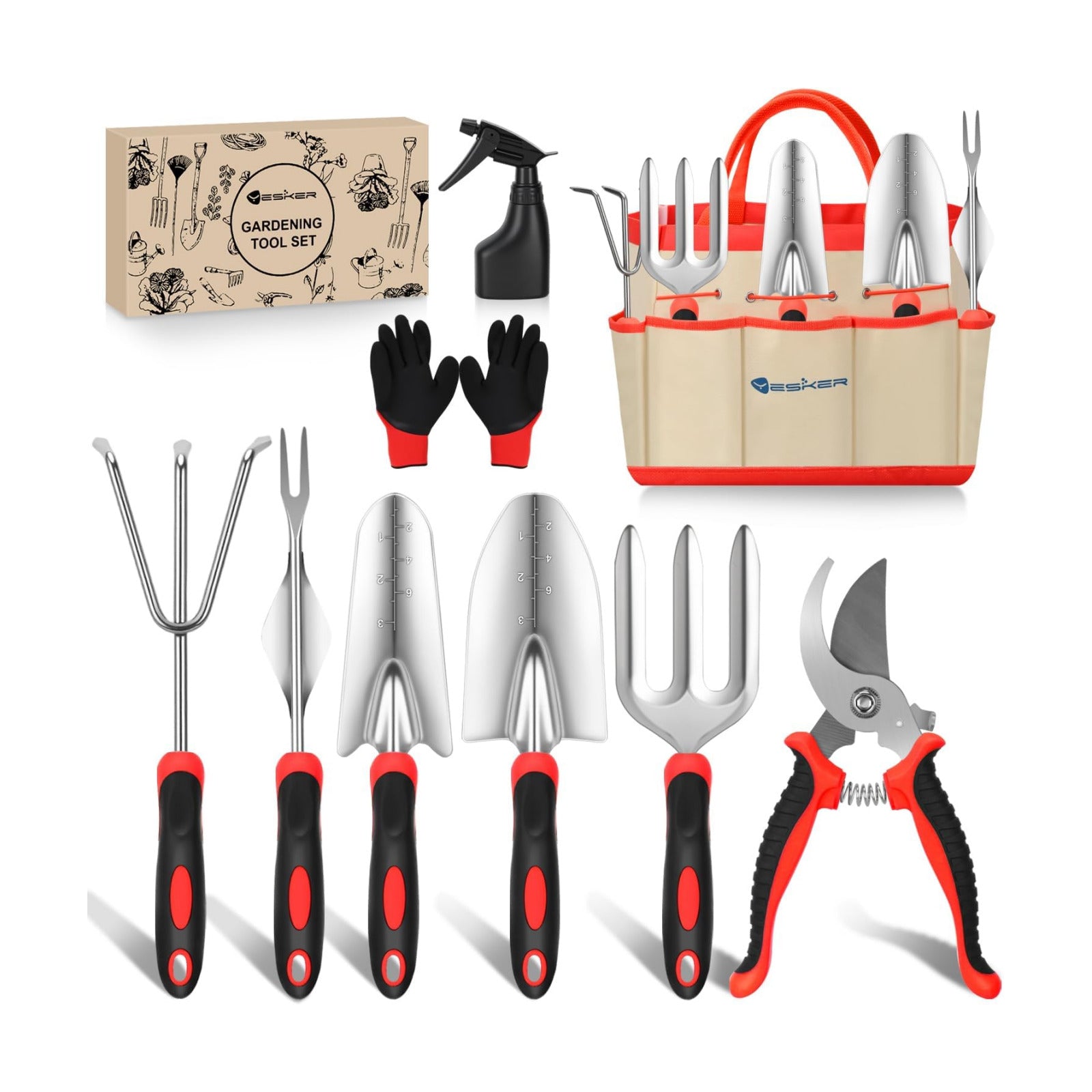 Yesker Gardening Tools 9-Piece Heavy Duty Garden Tool Set Gardening Supplies Gifts for Women Men Gardening Hand Tool