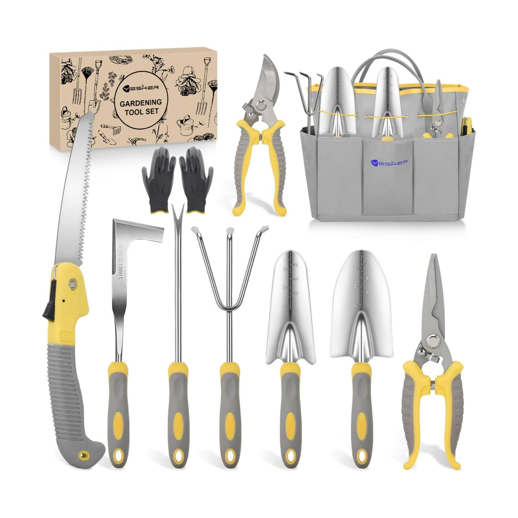 Yesker Gardening Tools 10-Piece Heavy Duty Garden Tool Set Gardening Supplies Gifts for Women Men Gardening Hand Tool