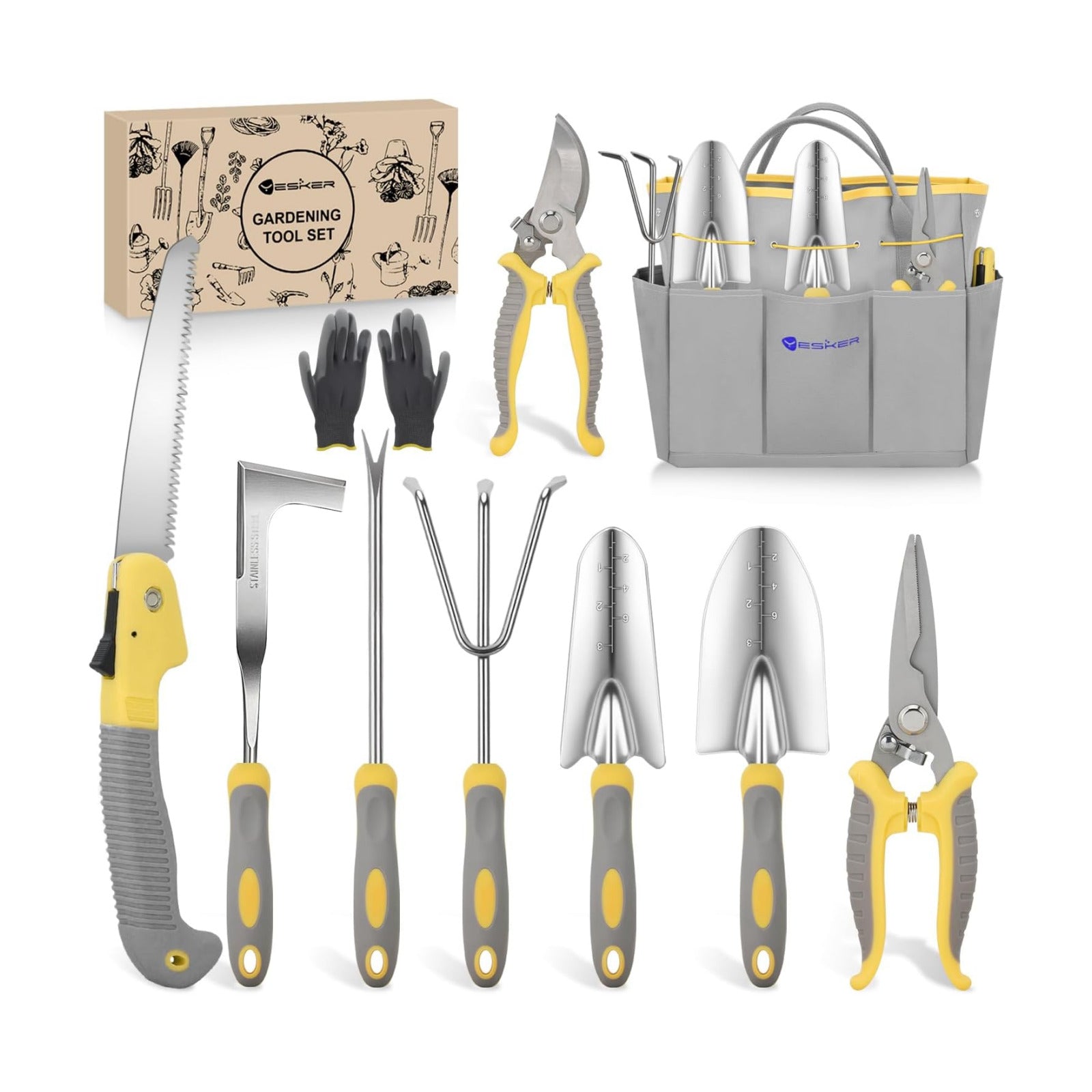 Yesker Gardening Tools 10-Piece Heavy Duty Garden Tool Set Gardening Supplies Gifts for Women Men Gardening Hand Tool