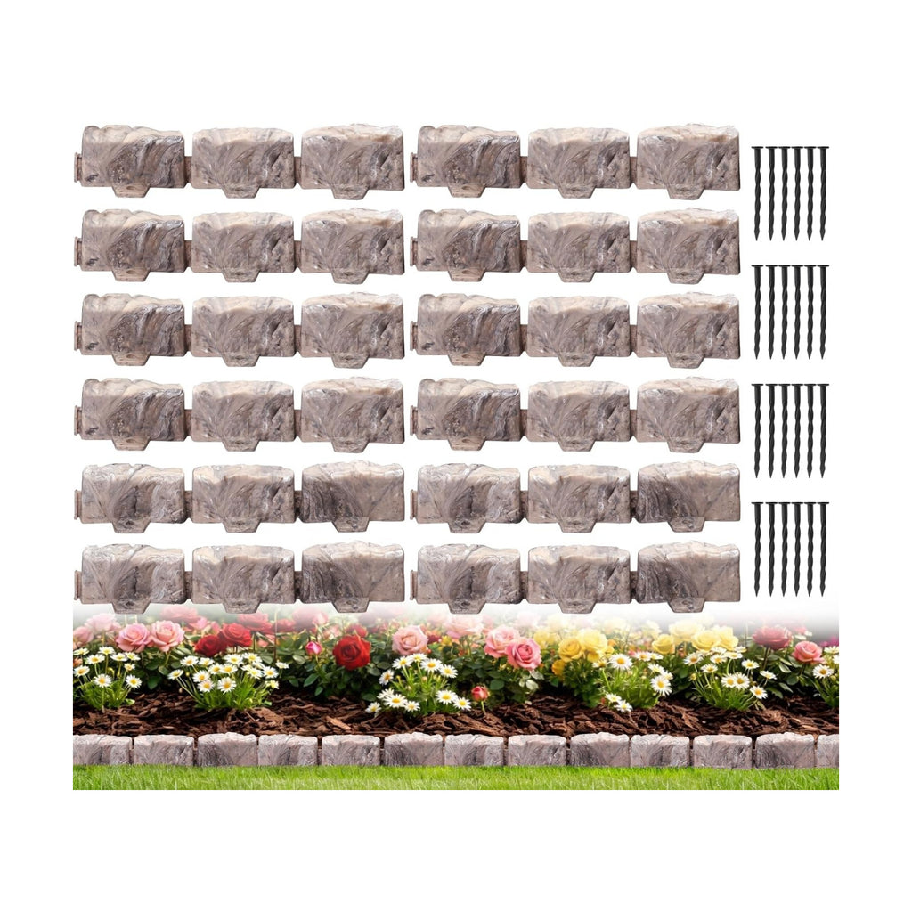 Landscape Edging Garden Edging Border Faux Stone Edging,17FT x 2.75 in Tall | Decorative Stone-Look Garden Border for