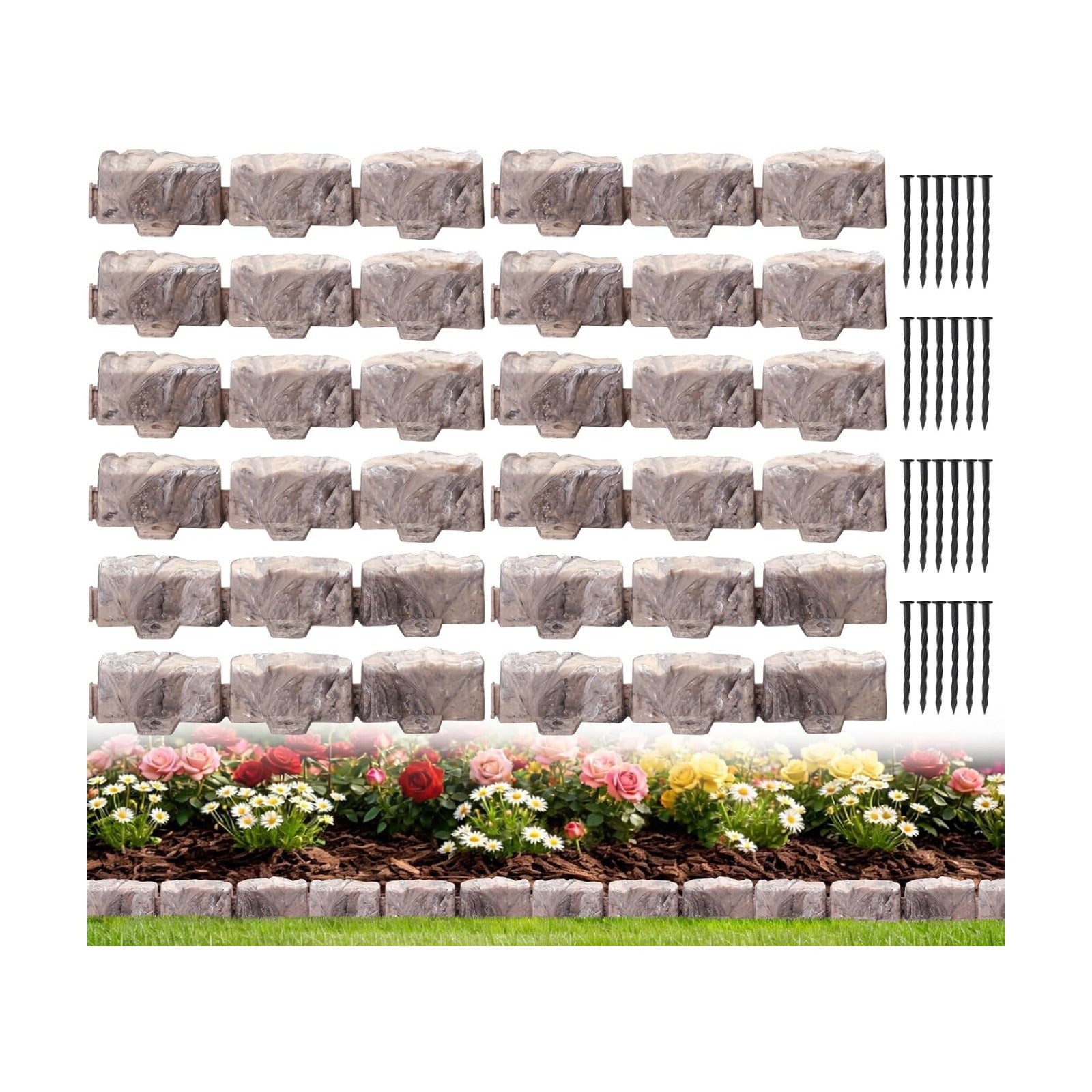 Landscape Edging Garden Edging Border Faux Stone Edging,17FT x 2.75 in Tall | Decorative Stone-Look Garden Border for