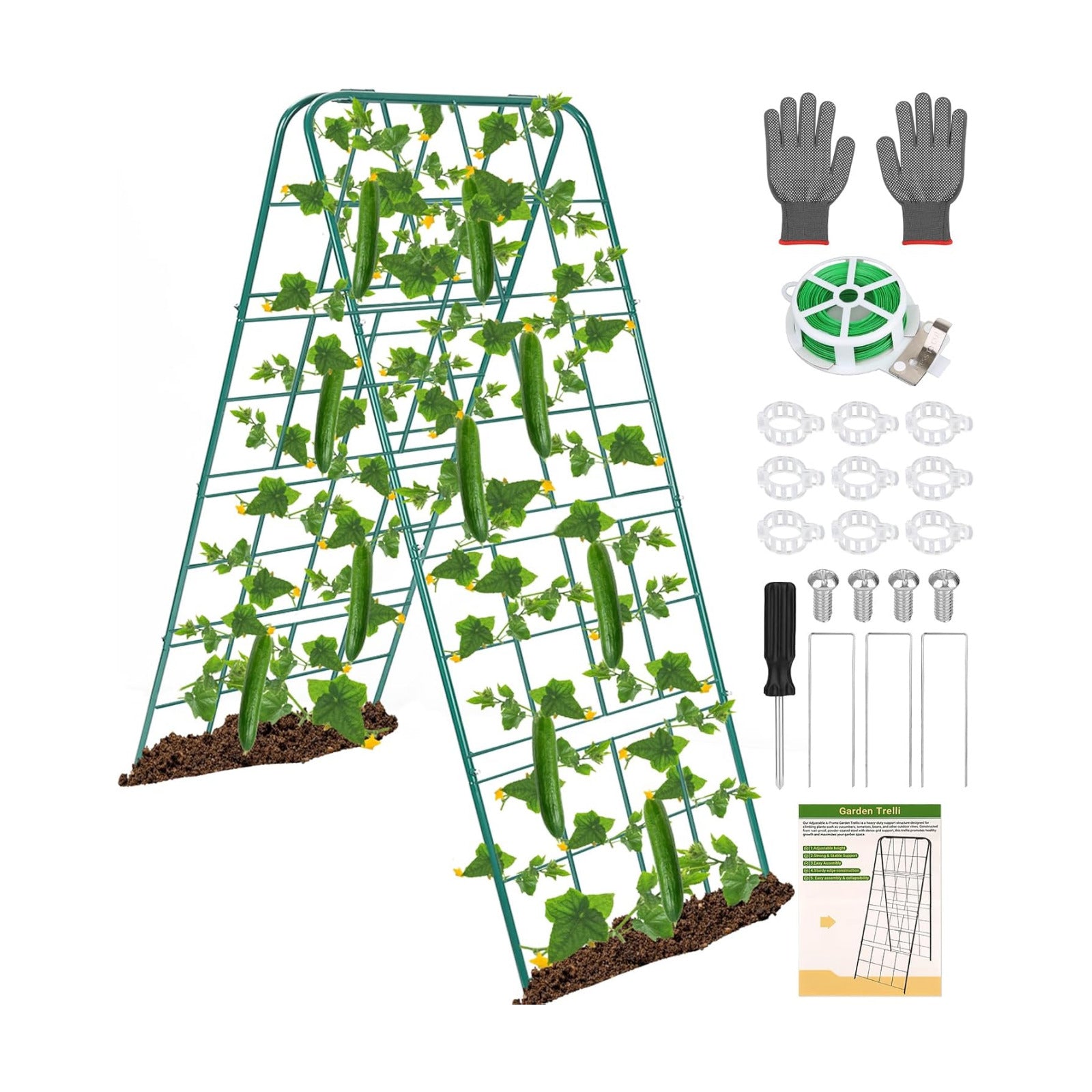 Heavy Duty Metal 50"x17" Cucumber Trellis for Raised Bed, A Frame Garden Trellis for Climbing Plants Outdoor, Plant