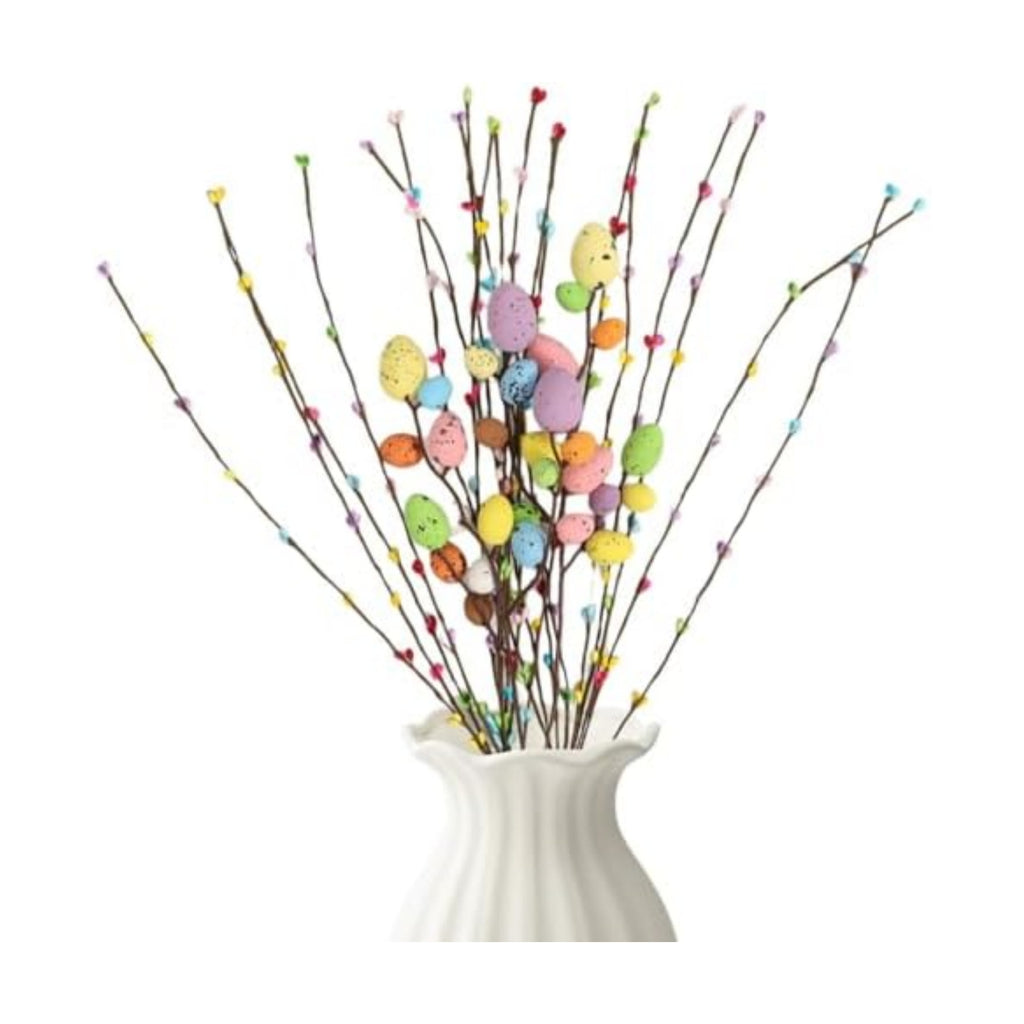Puluole 26Pcs Easter Decorations for Home - Faux Vine with Berries and Easter Eggs Picks and Sprays Spring Floral Picks Vase Artificial Flowers Arrangements Centerpiece Easters Garland Decor