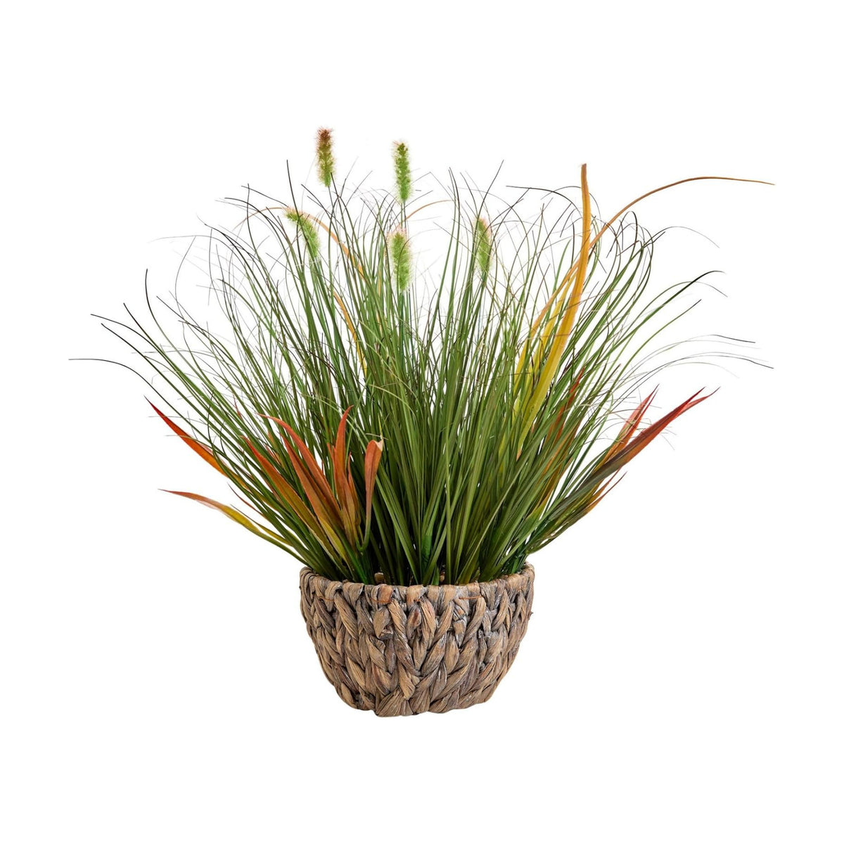 AlphaAcc Fake Faux 17" Artificial Grass Woven Pot Pebbles Home Office Decor