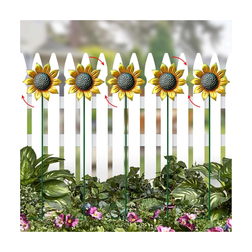 Metal Sunflower Wind Spinners,5 Pack Flower Outdoor Yard Garden Stakes | Metal Wind Spinner for Yard Stake,Patio,Lawn