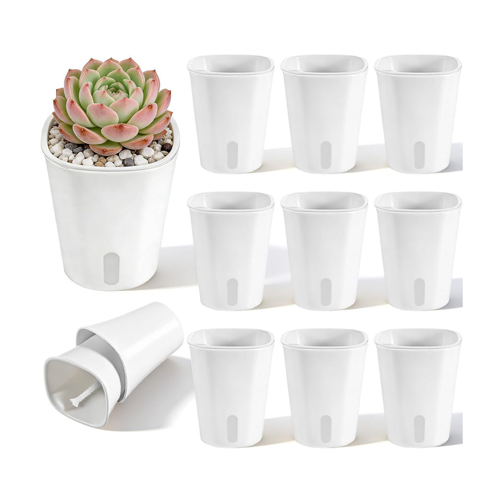 10 Sets 4" Self Watering Pots for Indoor Plants, Plastic Self Watering Planter Pots with Visual Water Level Clear Inner