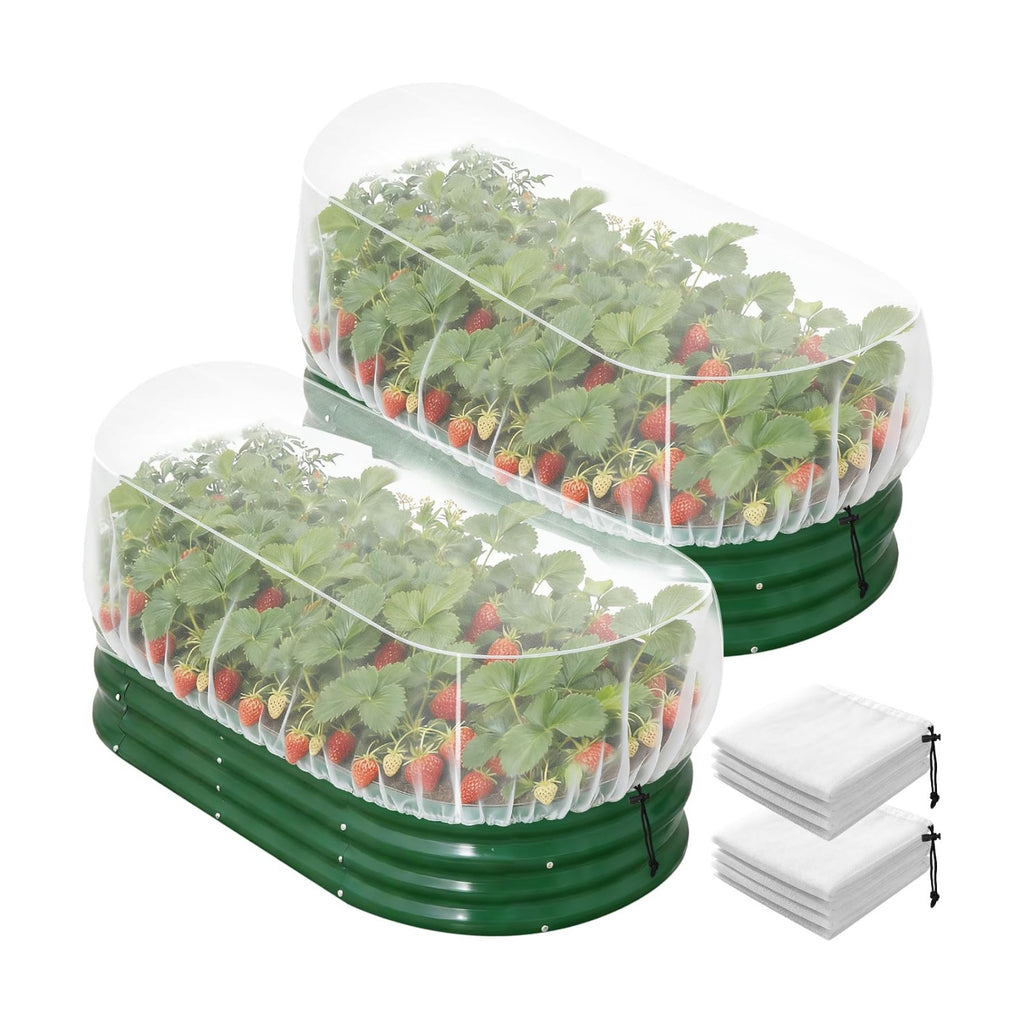 2 Pack Garden Netting for Raised Beds, 4.8X2.2FT Drawstring Plant Covers