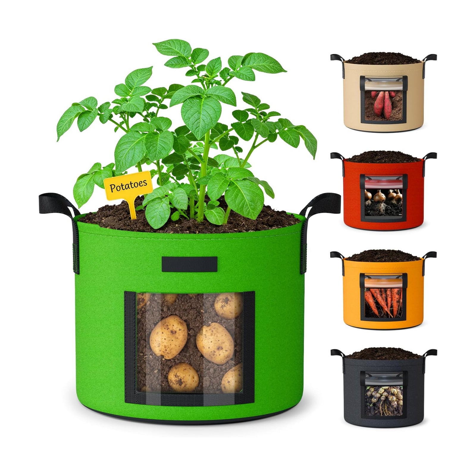 20 Gallon Potato Grow Bags: 5 Pack Colorful Gardening Supplies Fabric Pots | Clear Harvest Window & Durable Handles