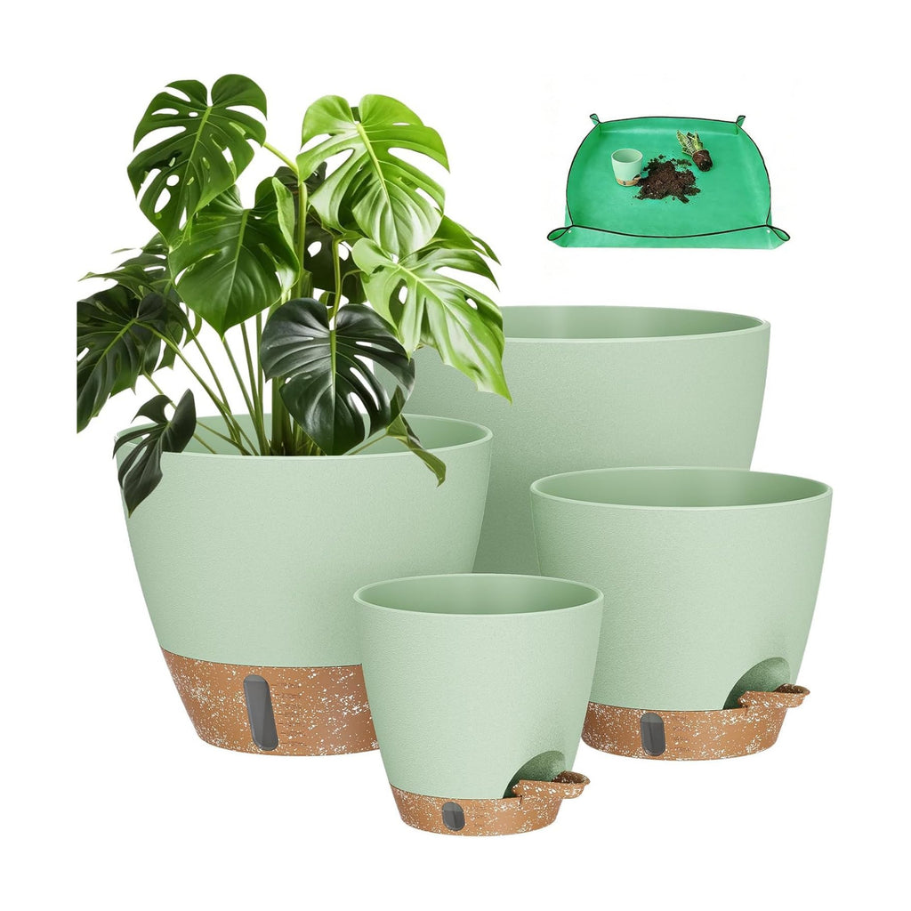 Plant Pots, 12" 10" 6" 8" Inch Self Watering Pots with Water Level Indicator, Set of 5 Flower Pots Indoor with Drainage