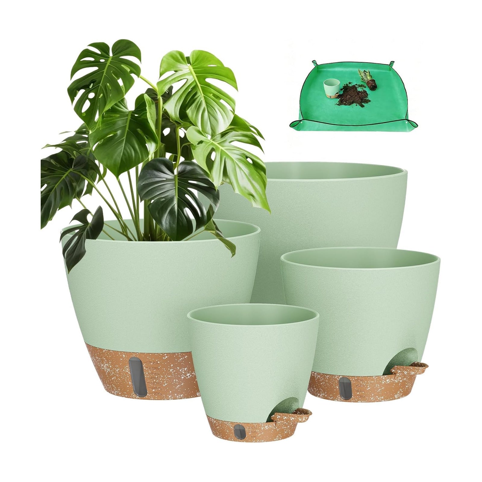 Plant Pots, 12" 10" 6" 8" Inch Self Watering Pots with Water Level Indicator, Set of 5 Flower Pots Indoor with Drainage
