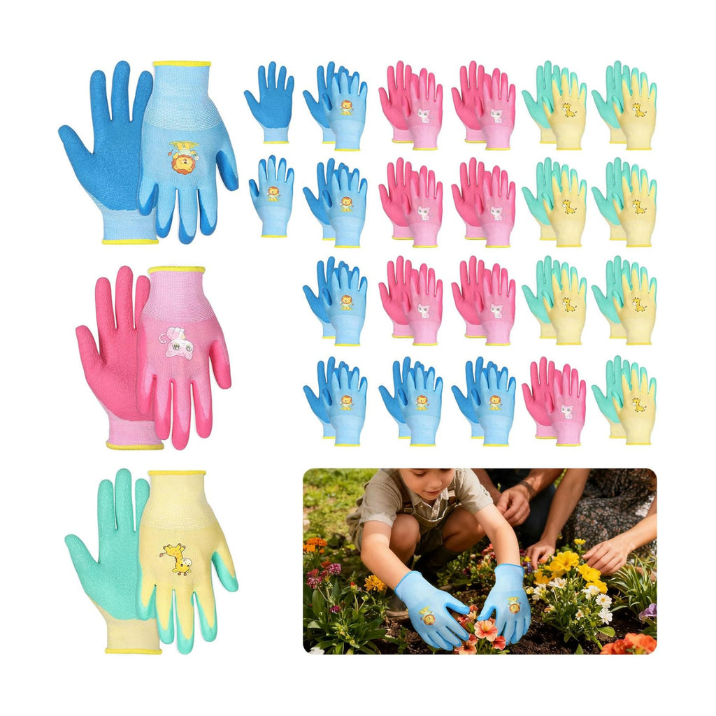 24 Pairs Kids Gardening Gloves For Age 9-13 Latex Coated Safety Work Gloves | Non Slip Children Yard Grippy Gloves for