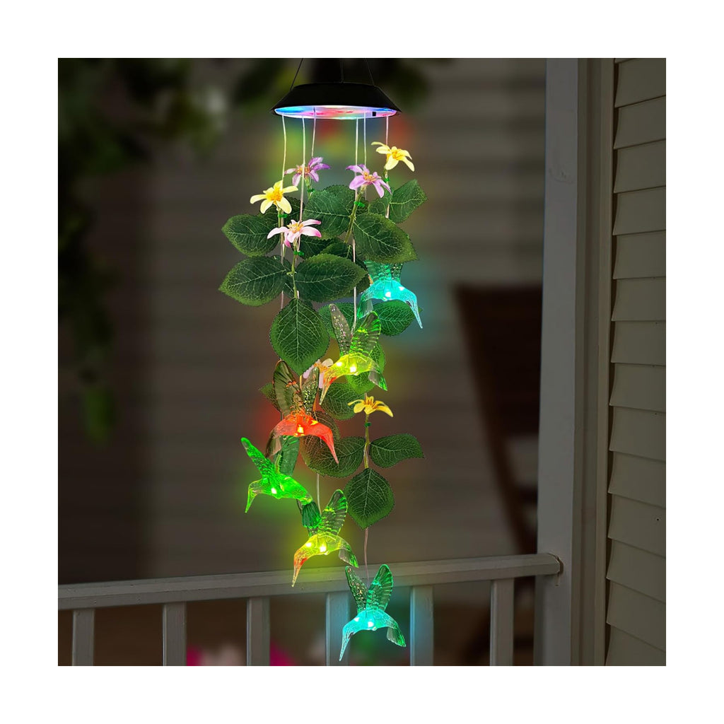 Hummingbirds Solar Wind Chimes Outdoor,Color Changing LED Dangler Mobiles