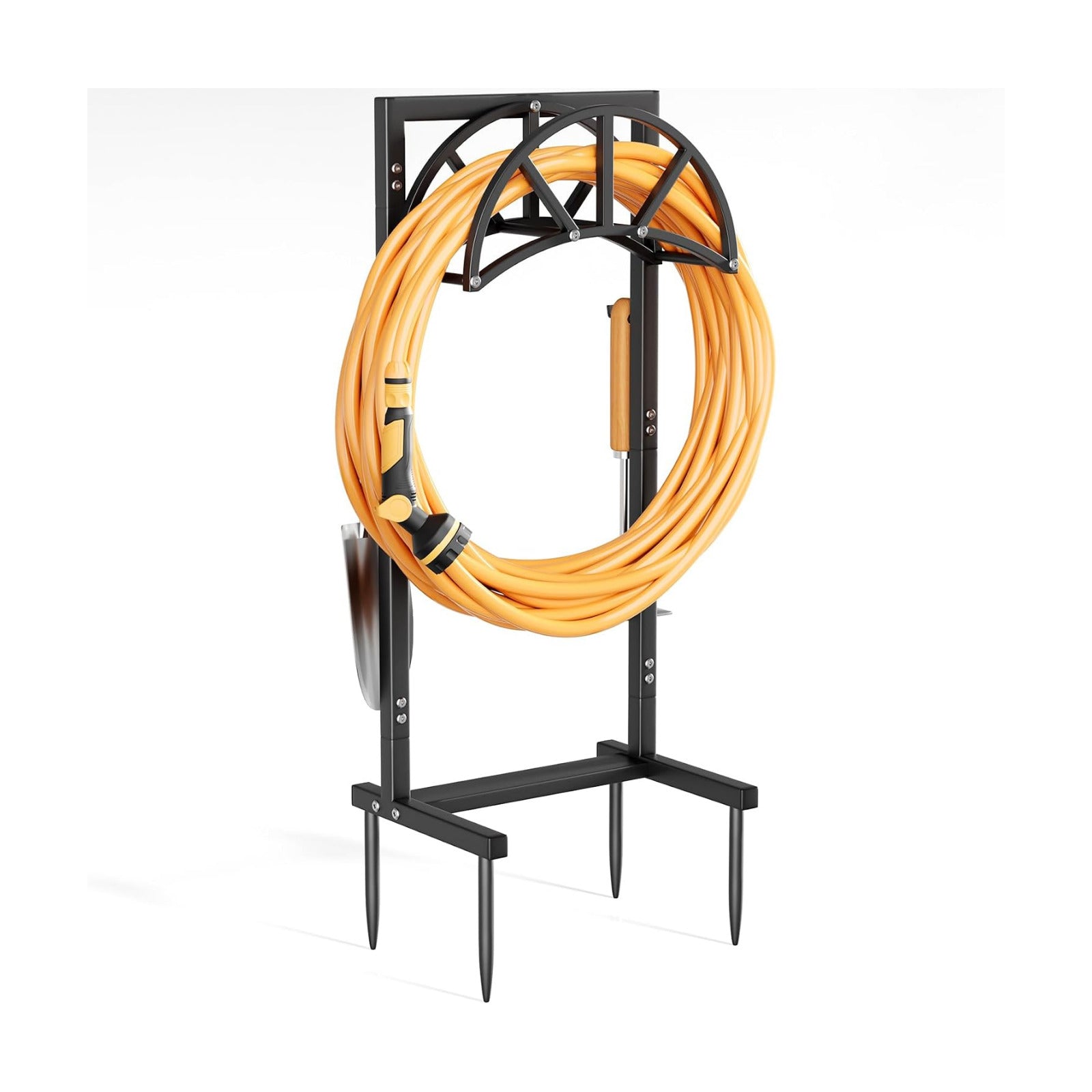 Mr IRONSTONE Garden Hose Holder Freestanding with 4 Spikes, Upgraded Water Hose Holder with Stainless Steel Screws