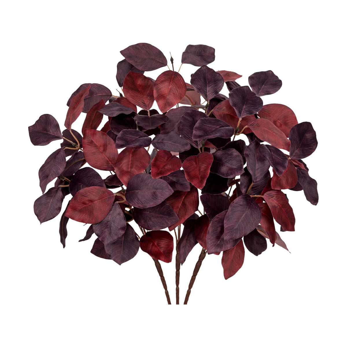 Briful 3 PCS Fall Leaves Artificial Magnolia Leaf Bush, 15" Burgundy Autumn Fake Greenery Picks for Vase Floral Arrangement Kitchen Table Home Fall Decoration