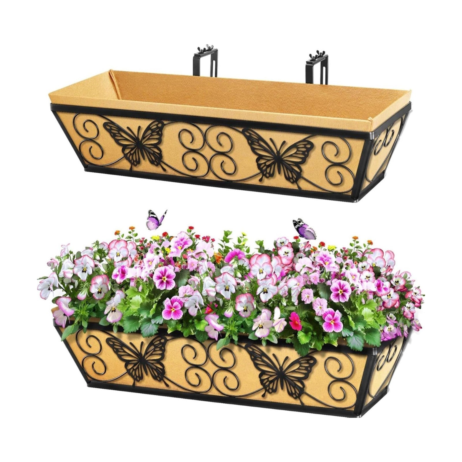 2 Pack 24 Inch Window Boxes Planters Railing Planter Box with Adjustable Brackets for Porch Fence Patio Balcony Hanging