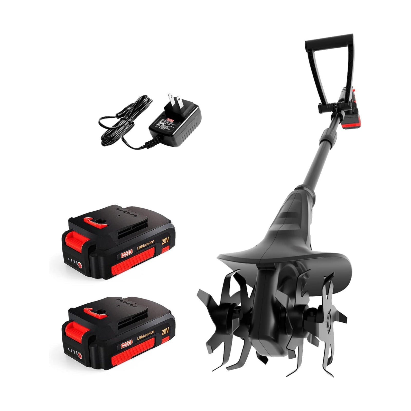 MZK 20V Cordless Tiller Cultivator, 8-Inch Steel Tines,360 RPM | Battery-powered mini garden cultivator for soil