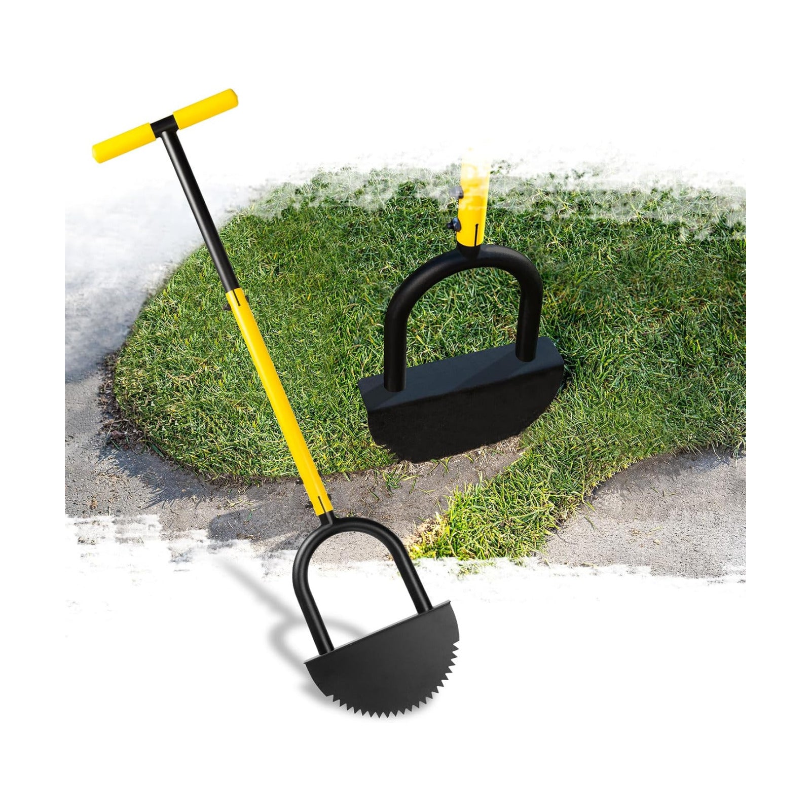 Manual Edger Lawn Tool with 38"-42" Adjustable Length, Half Moon Saw Tooth Border Edger with Wide Footplate Manganese