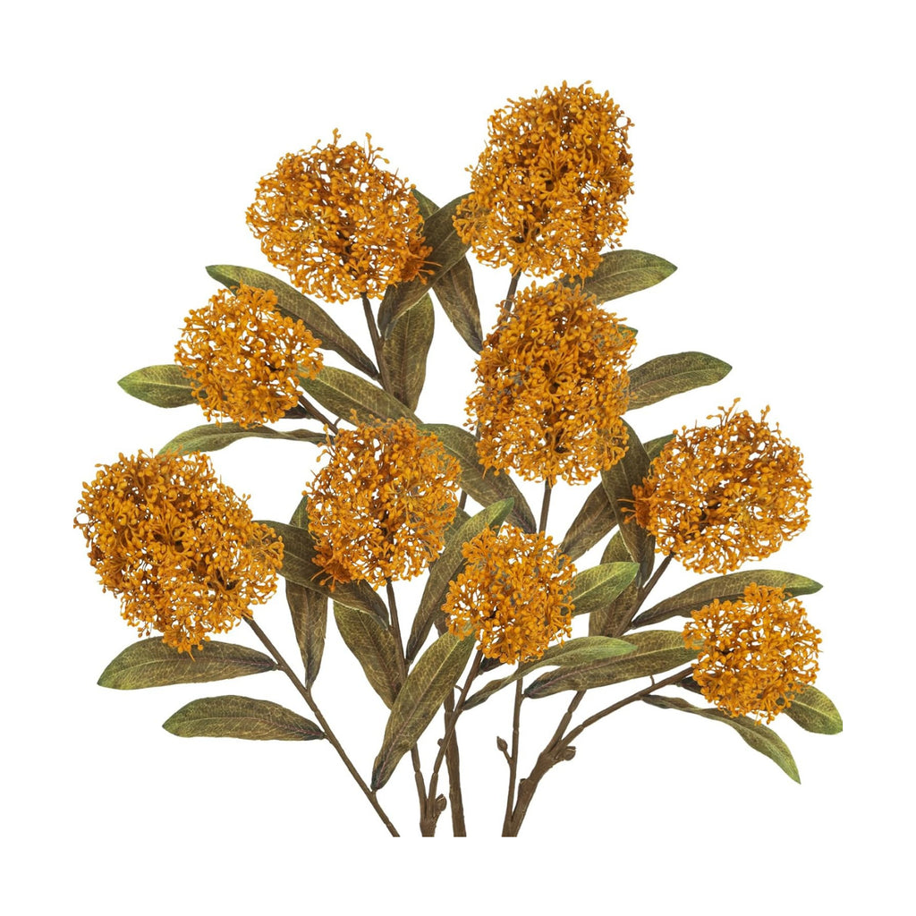 Briful 3PCS Faux Fall Flowers 22.8in Brunt Yellow Skimmia Spray Artificial Flower Branches Fake Fall Skimmia Stems for Autumn Home Vase Floral Arrangement Wedding Party Decor