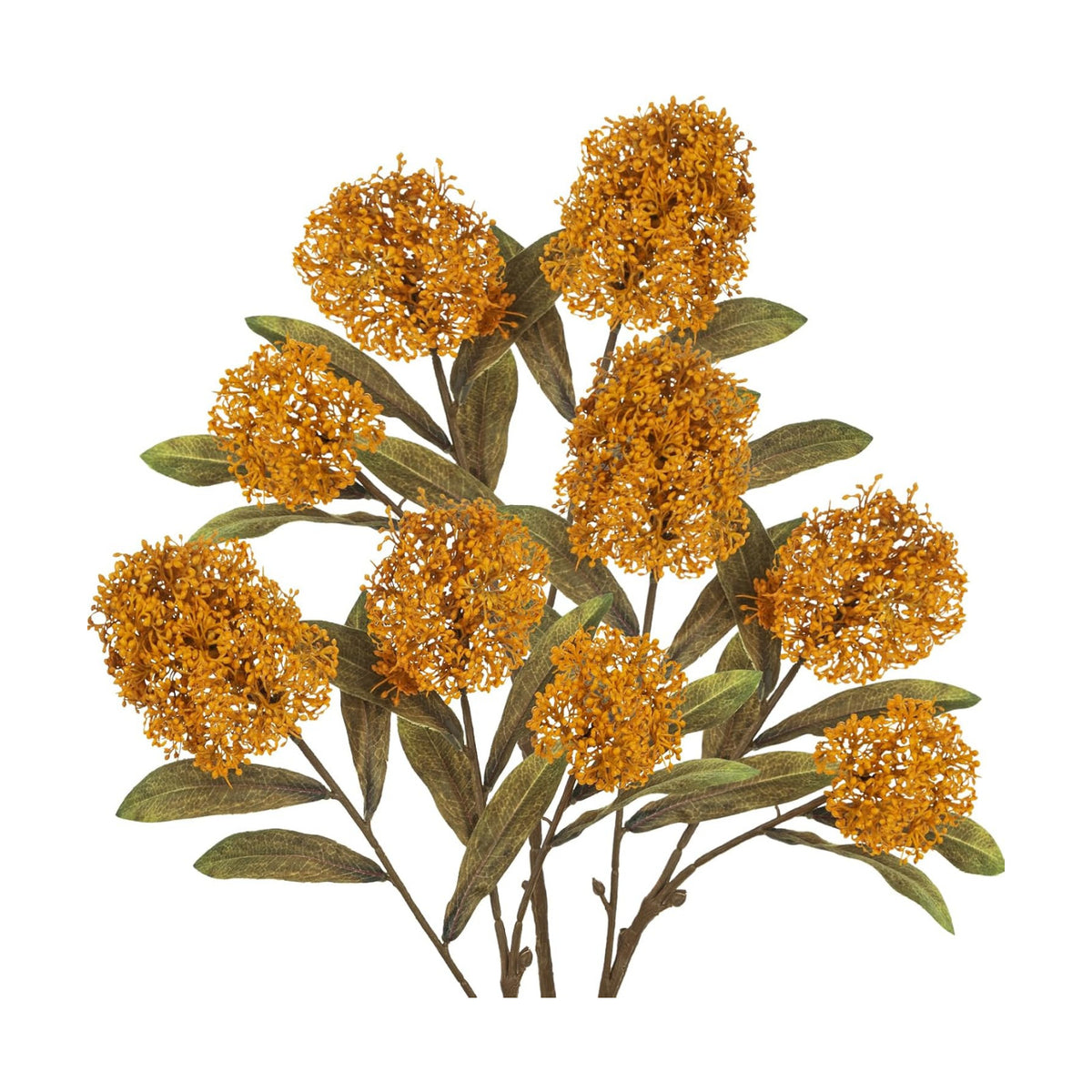Briful 3PCS Faux Fall Flowers 22.8in Brunt Yellow Skimmia Spray Artificial Flower Branches Fake Fall Skimmia Stems for Autumn Home Vase Floral Arrangement Wedding Party Decor