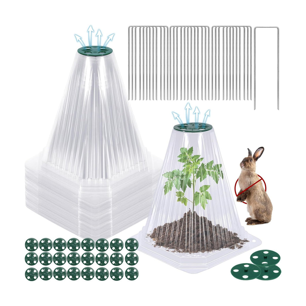 VICAMB 40 Pack Garden Cloches for Plants with 80PCS Ground Stakes,Clear Reusable Bell Covers with Rotatable Vent for