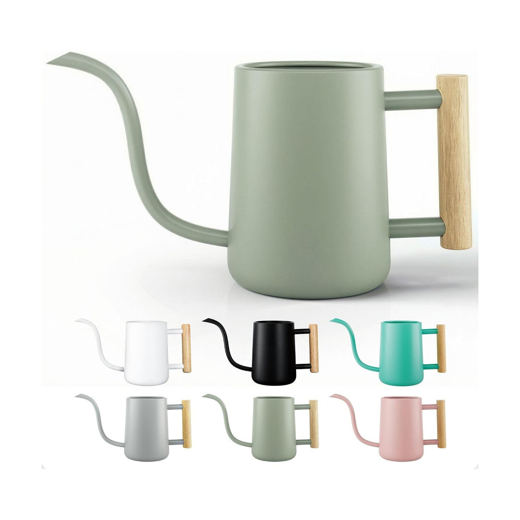 Metal Small Indoor Watering Can with Long Spout & Real Wood Handle, 35oz | Long Spout, Stainless Steel, Real Wood