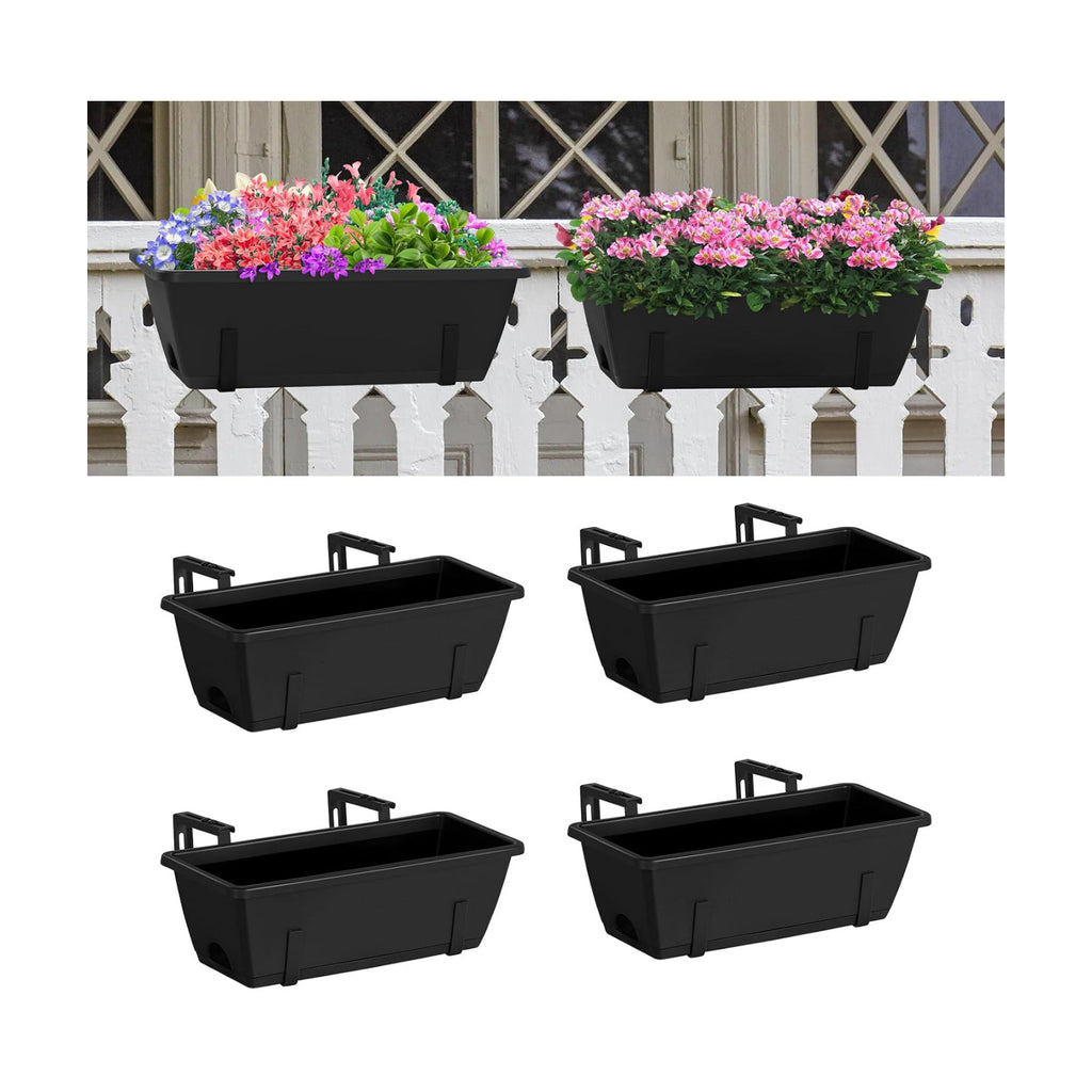 CADUKE Railing Planter Box 4 Pack Window Boxes Planter with Adjustable Brackets 16.9 Inches Deck Railing Hanging Flower