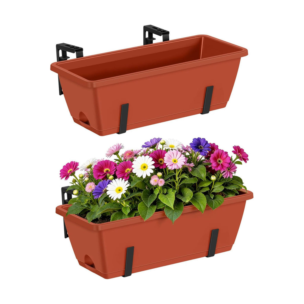 CADUKE Railing Planter Boxes Deck 2 Pack Railing Flower Box with Adjustable Bracket 17 Inch Window Boxes Rectangle