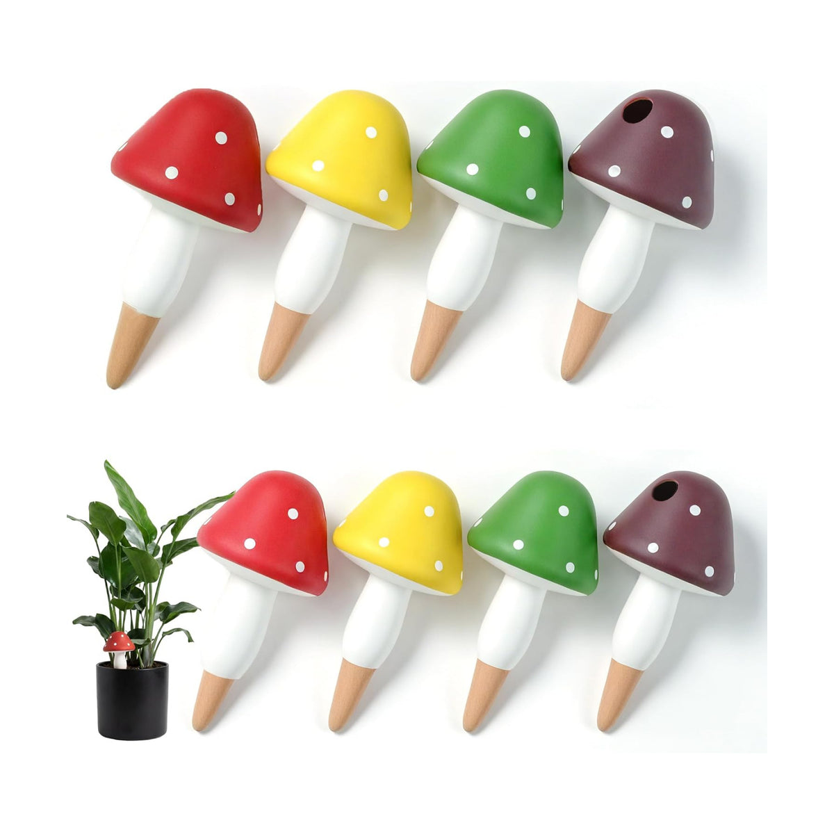Plant Watering Globes, 8 Pack Self-Watering Terracotta Spikes - Mushroom Shape Irrigation Devices for Indoor & Outdoor